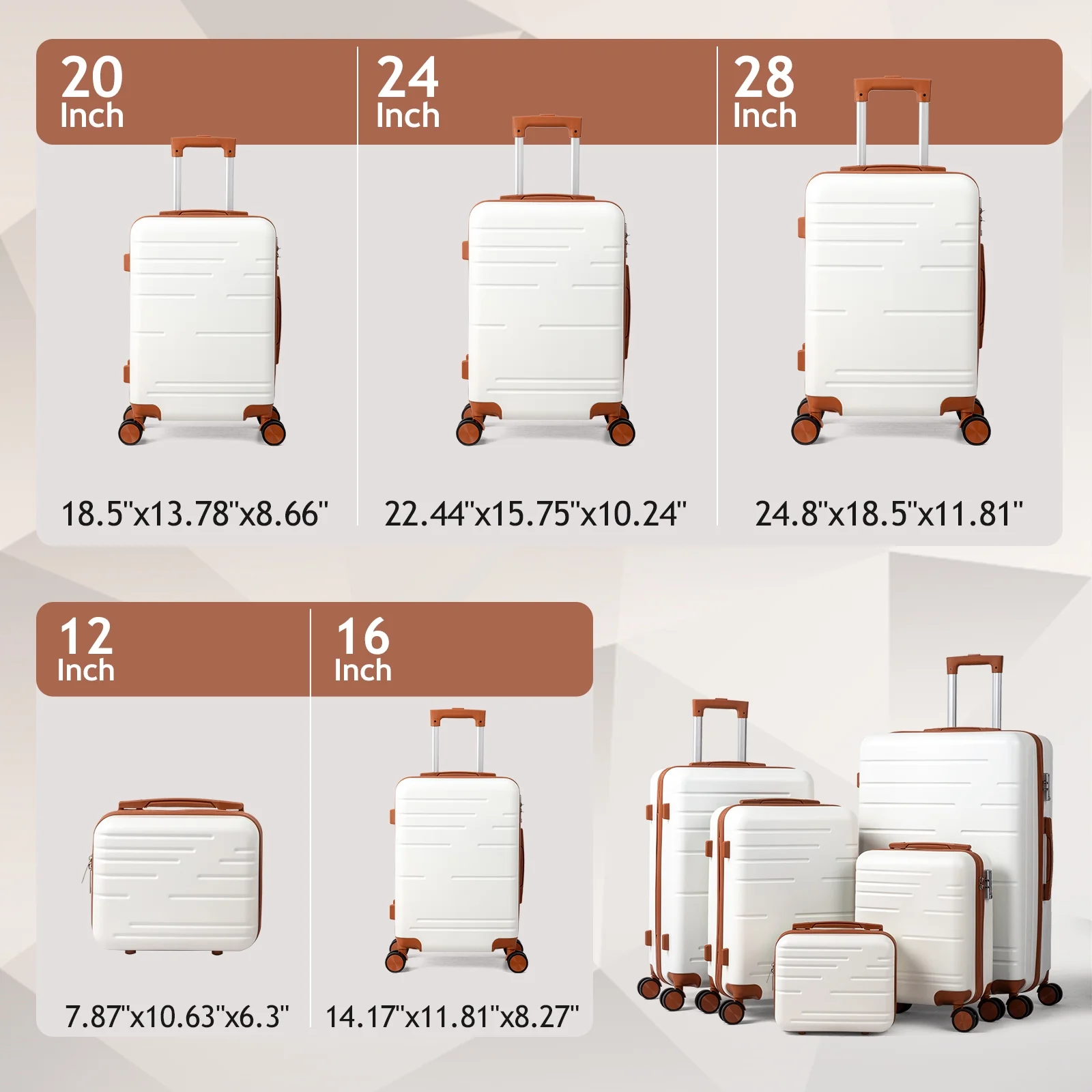 Zimtown Luggage 3 Piece Set Suitcase ABS Hardside Lightweight with TSA Lock Spinner Wheels, Beige