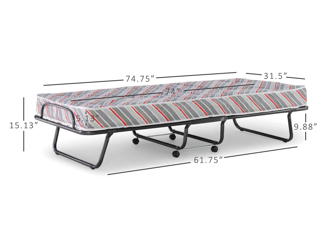 Linon Torino Folding Rollaway Guest Bed with 4" Innerspring Mattress, Cot(Multicolor) Image 5
