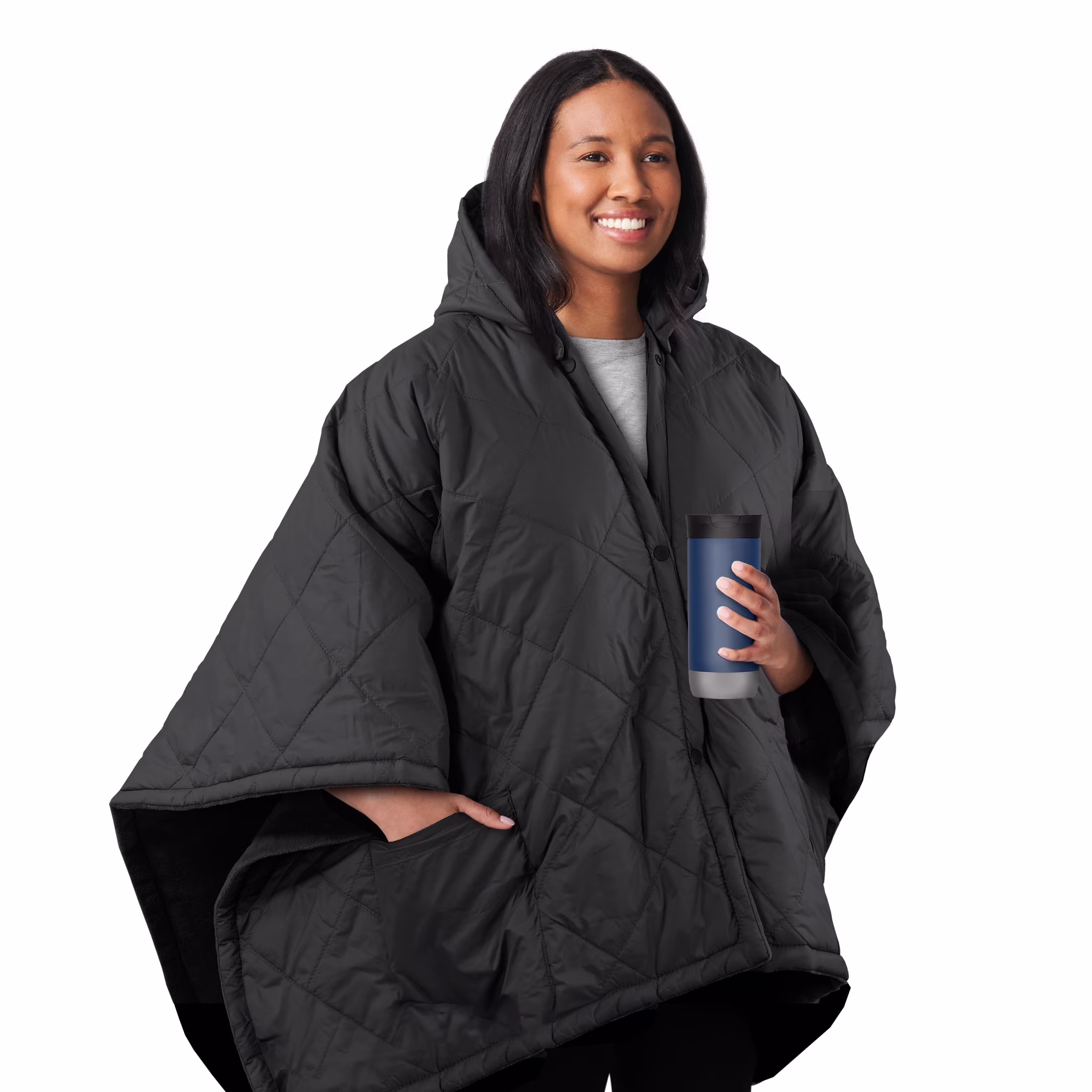 On-the-Go Cordless Heated Throw Blanket with Hood Black Nylon/Microplush 50x66(Black) - Image 3