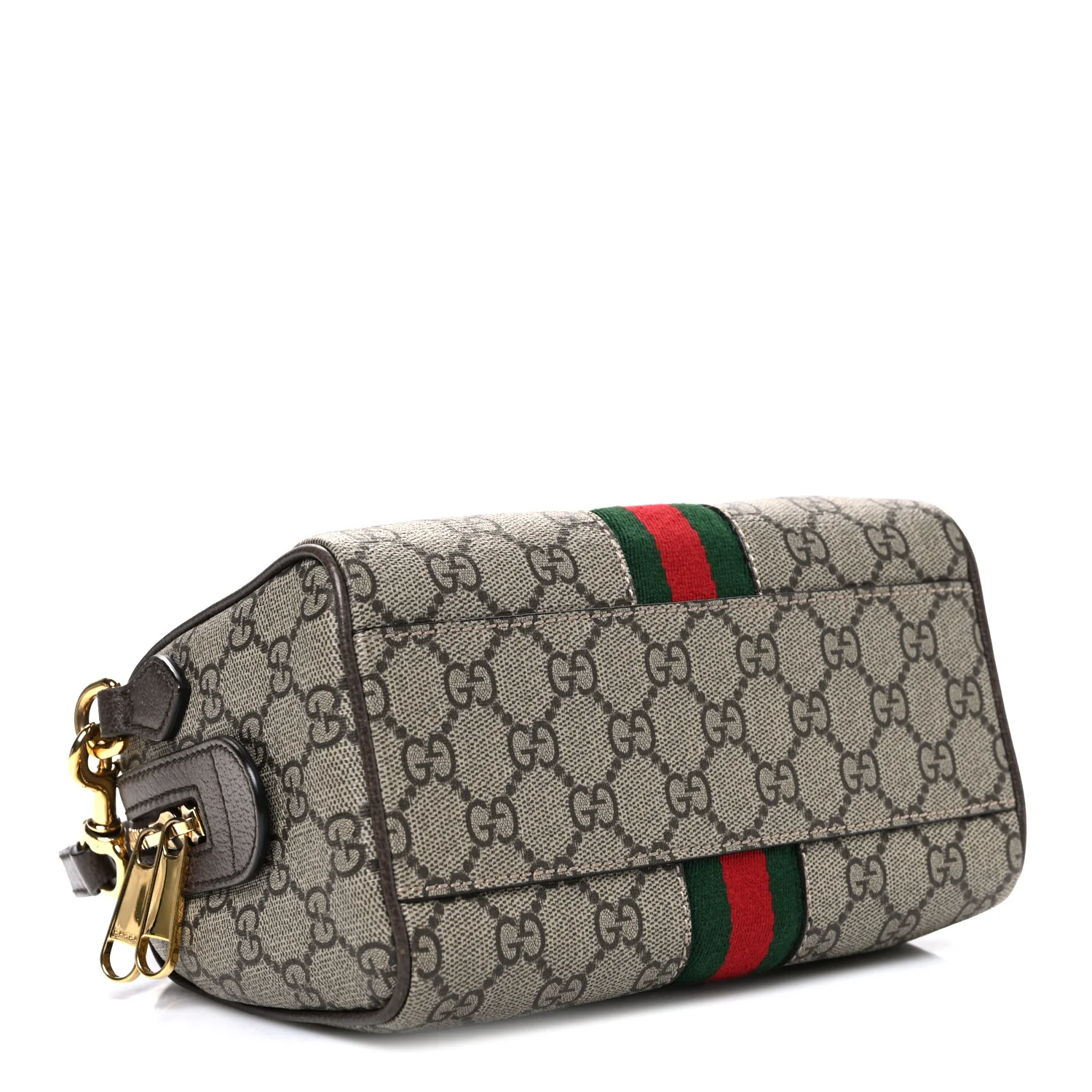 GG Supreme Monogram Textured Dollar Calfskin Web Mini Ophidia Top Handle Bag Beige Ebony New Acero