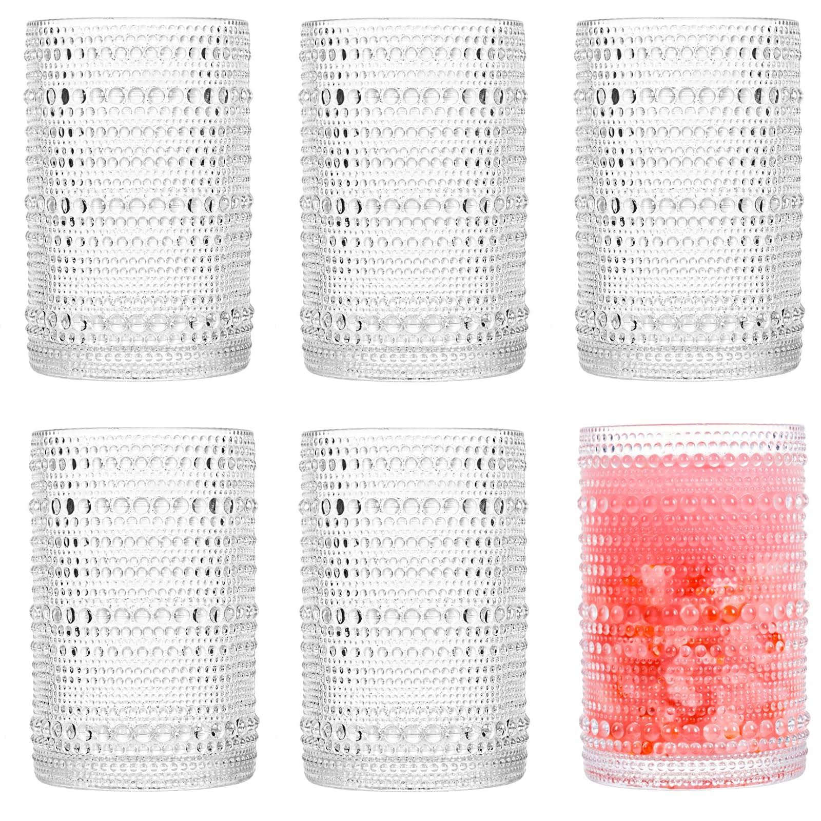 cosnou Consou Large Glasses Set of 6, 15 oz Hobnail Glassware Thick Glass Heavy Base