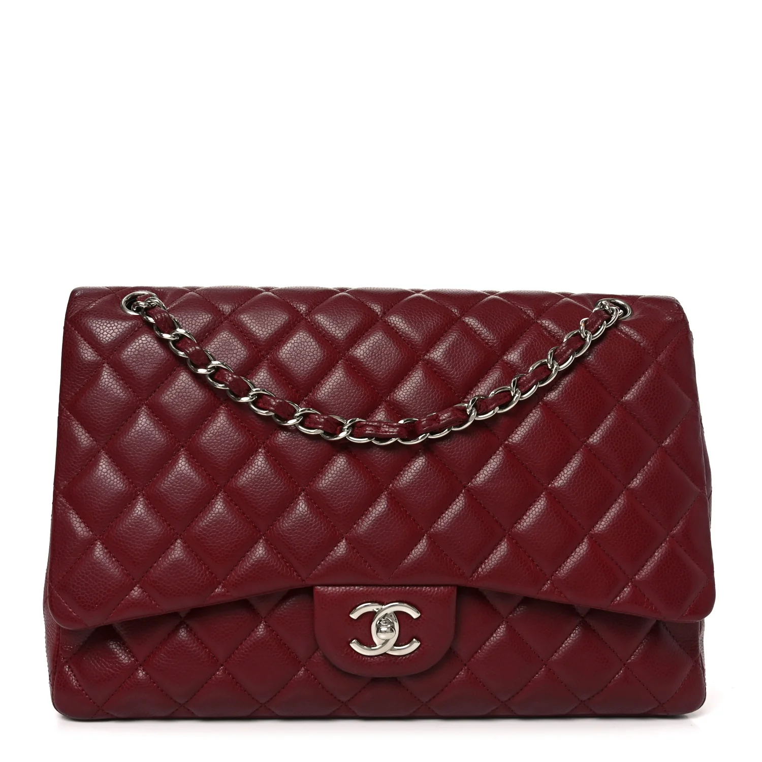Caviar Quilted Maxi Single Flap Dark Red