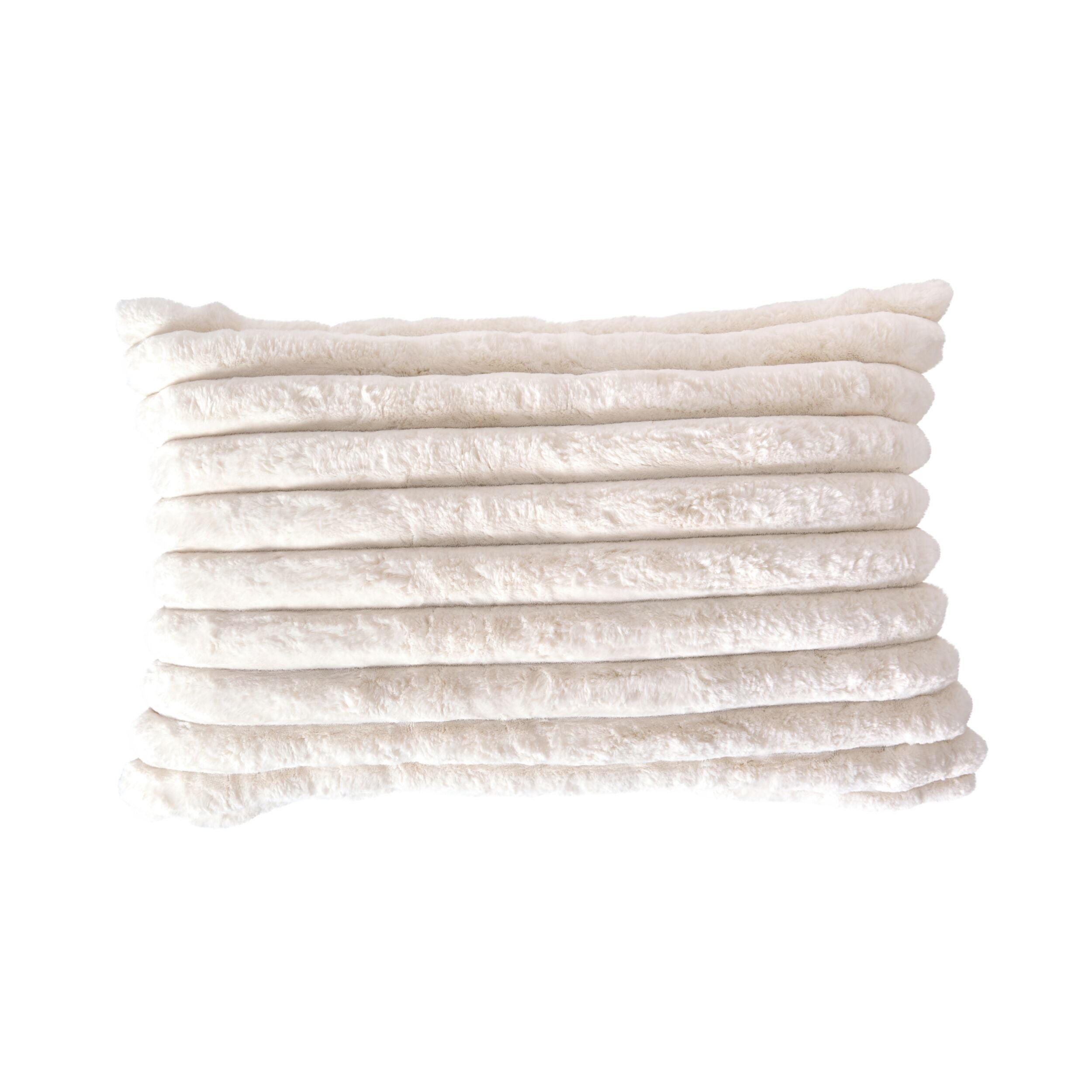 Luxe Rib Faux Fur Cushion Antique White 55x35cm