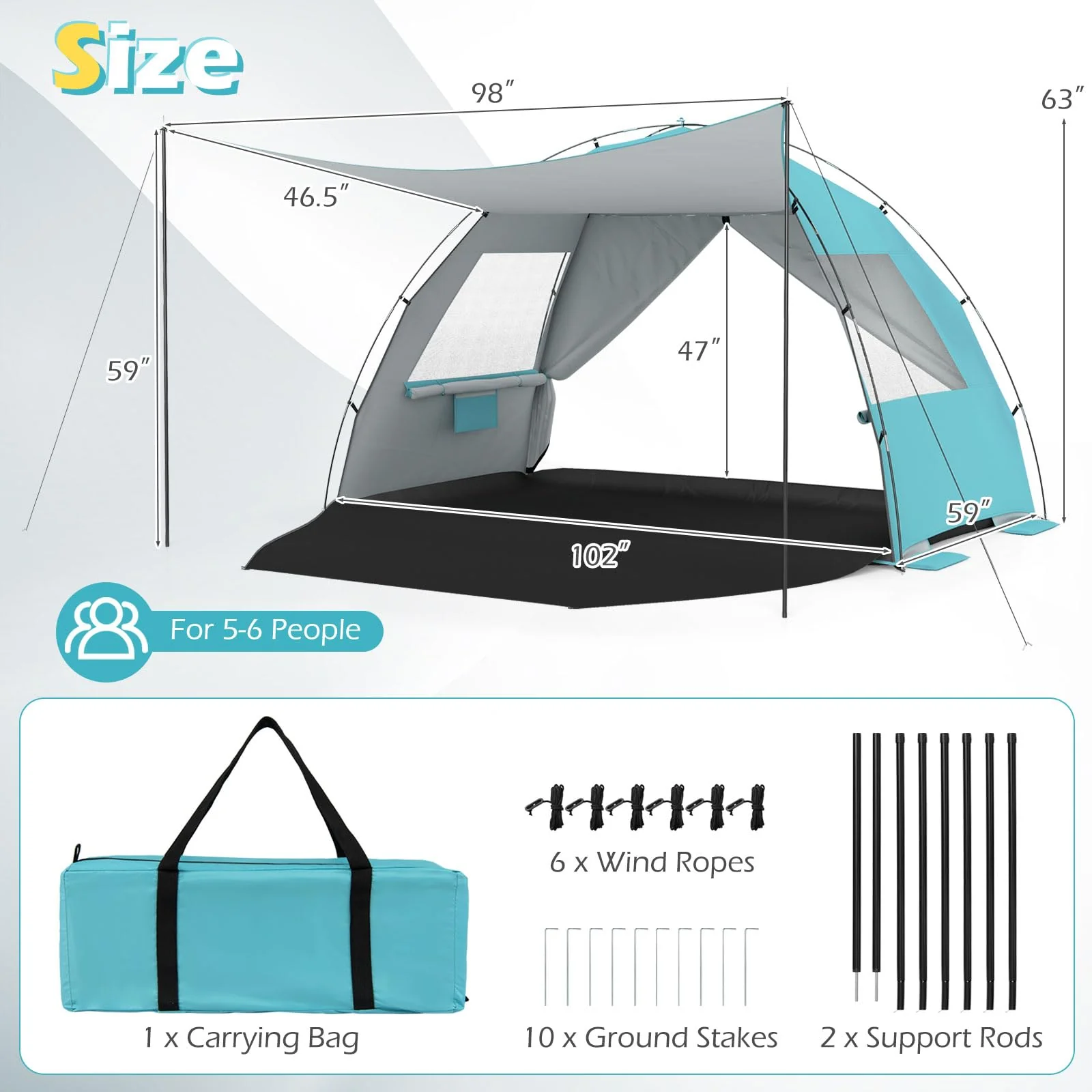 Tangkula 3/4/5/6 Person Pop Up Beach Tent with Canopy