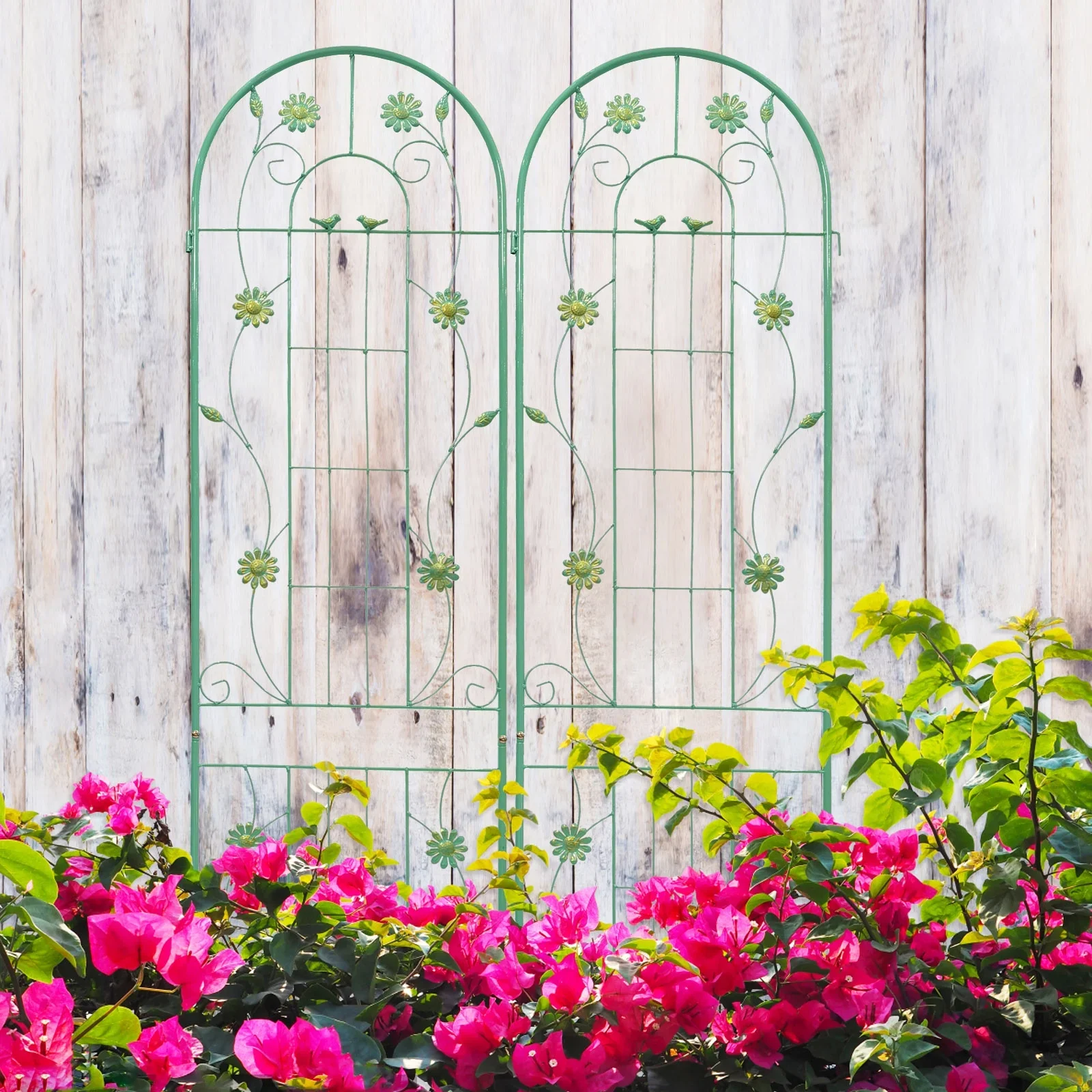 Miniyam 86.7 x 19.7 Metal Garden Trellis, 2 Packs Rustproof Trellis for Climbing Plants, Flower Support, Green