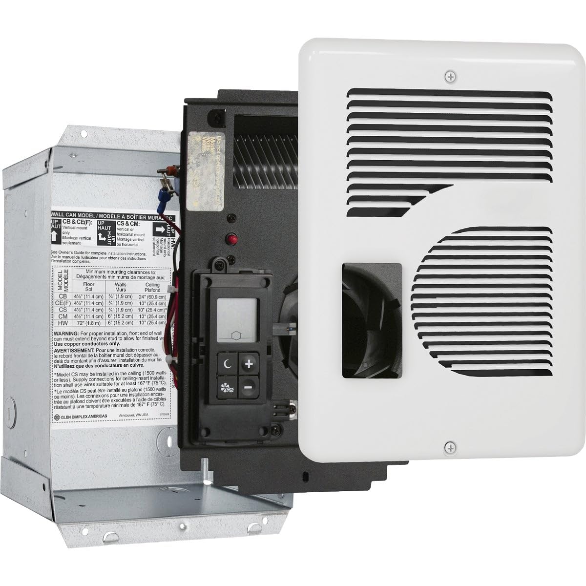 Chauffage mural Cadet Energy Plus, thermostat numérique, 240/208/120 V, blanc