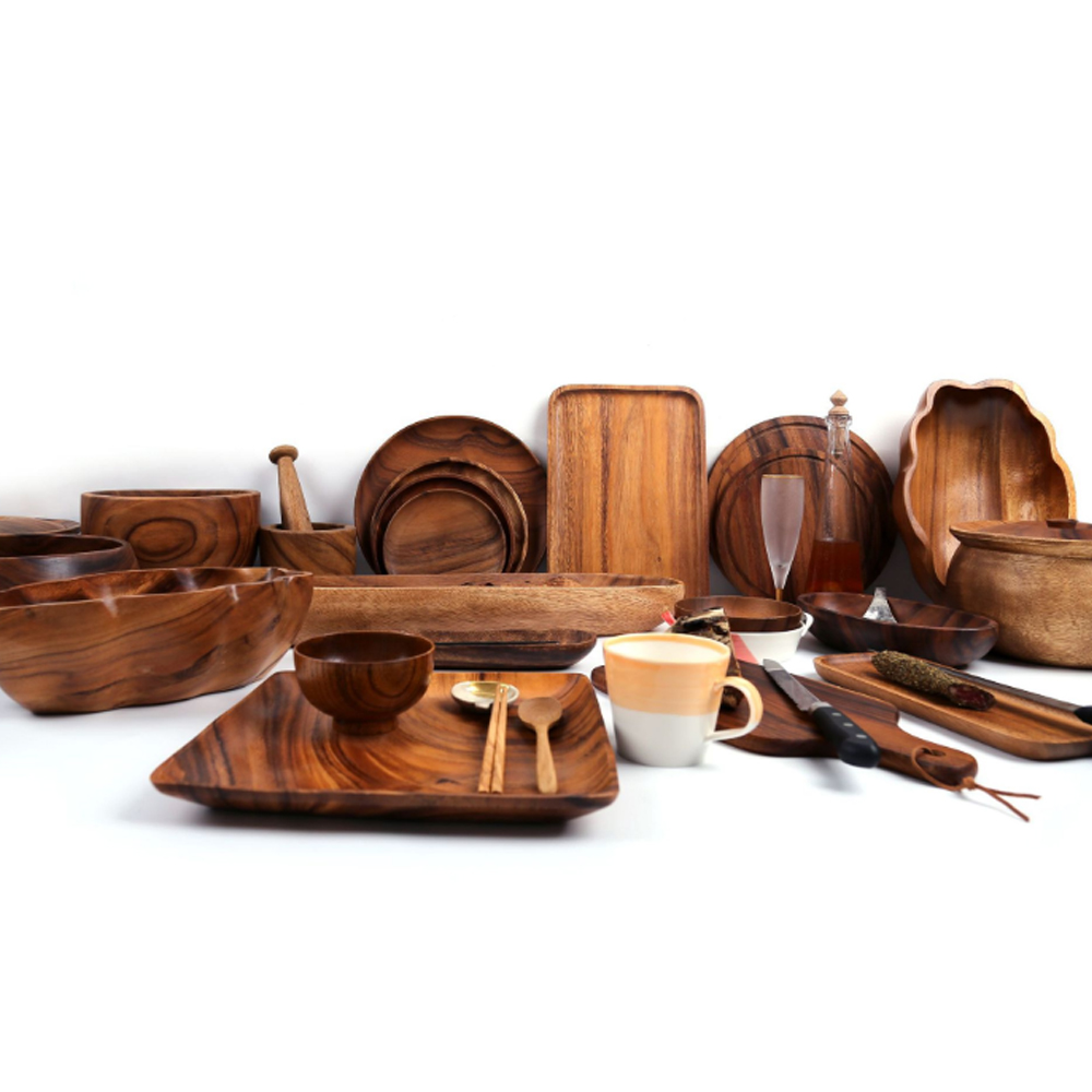Acaica Wooden Kitchen Utensils for Cooking, Acacia Wooden Bowl Cheese Board Kitchen Utensil Set with Wood Utensils Holder