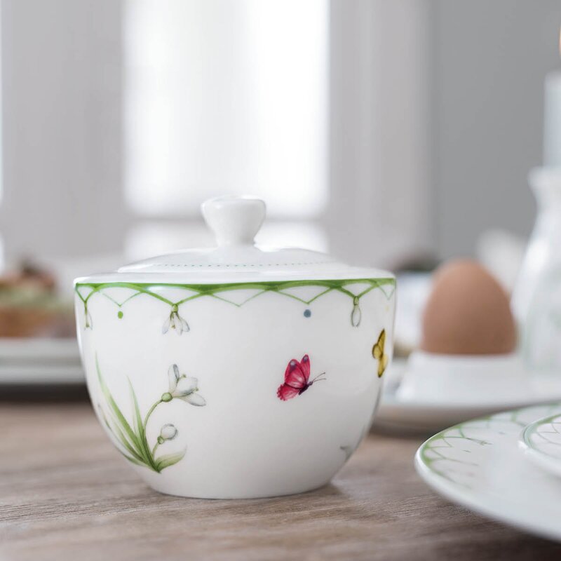 Colourful Spring sukkerskål med lokk 24 cl hvit/grønn