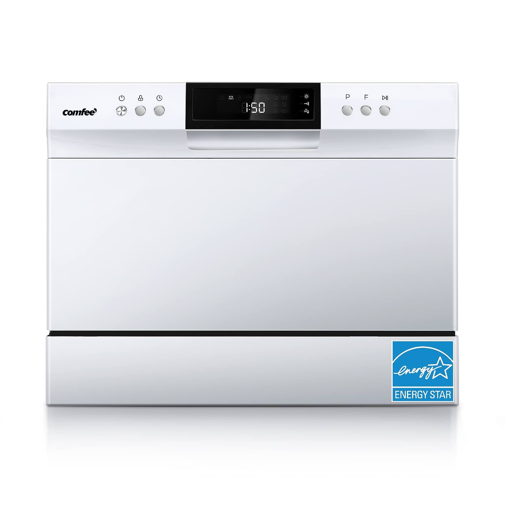 Comfee Countertop Dishwasher, Energy Star Portable Dishwasher, 6 Place Settings, Mini Dishwasher with 8 Washing Programs, Speed, Baby-Care, ECO& Glass