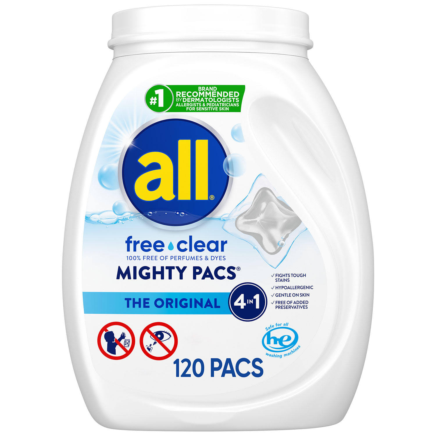 All Mighty Pacs Free & Clear Laundry Detergent (120 ct)