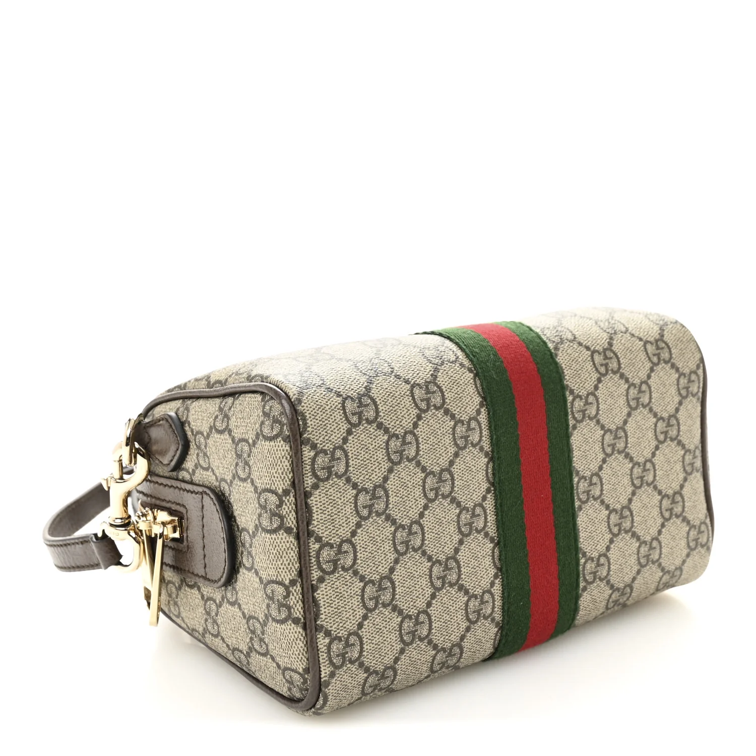 GG Supreme Monogram Textured Dollar Calfskin Web Mini Ophidia Top Handle Bag Beige Ebony New Acero
