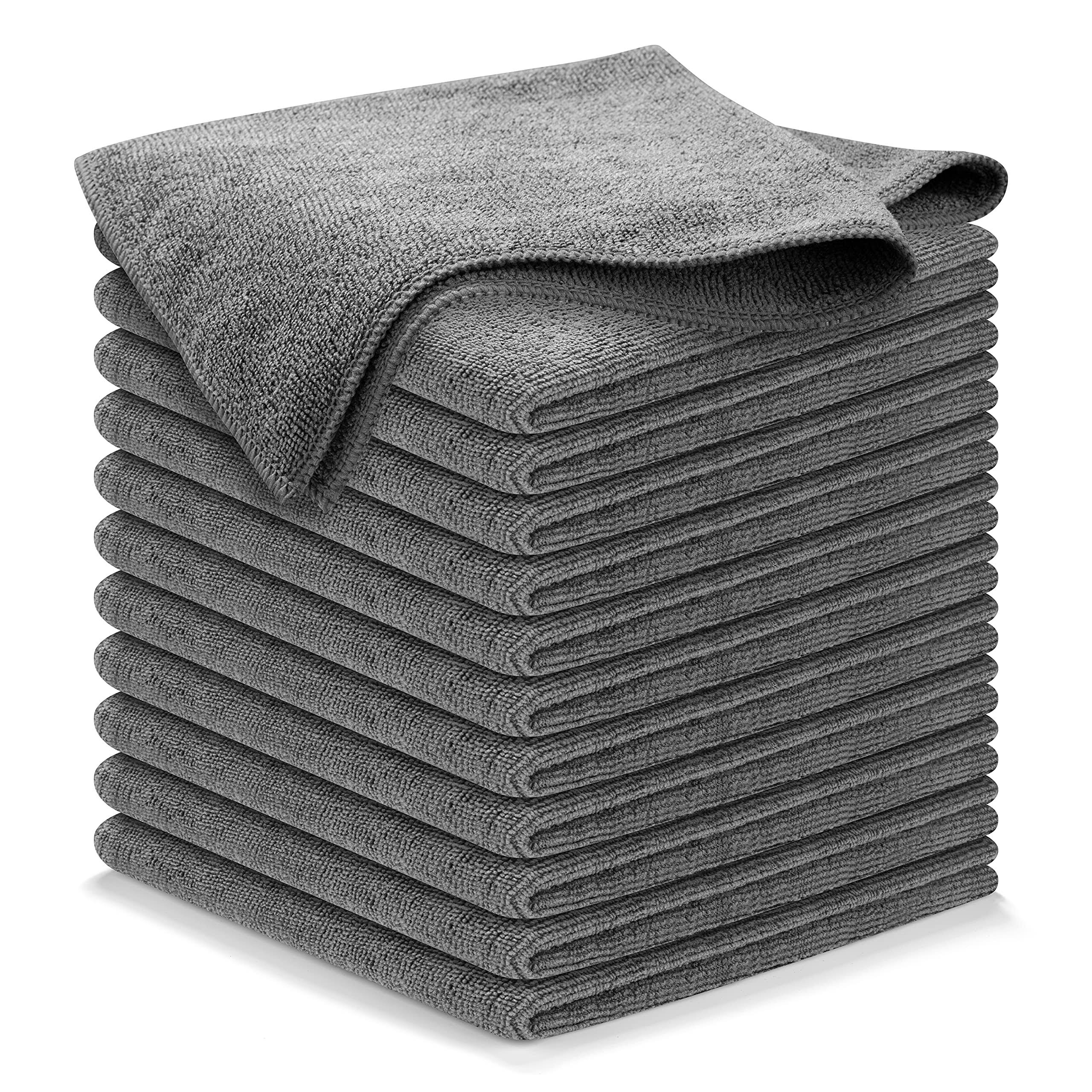USANOOKS Microfiber Cleaning Cloth Grey - 12 Packs 16 inchx16 inch - High Performance - 1200 Washes, Ultra Absorbent Towels Weave Grime & Liquid for