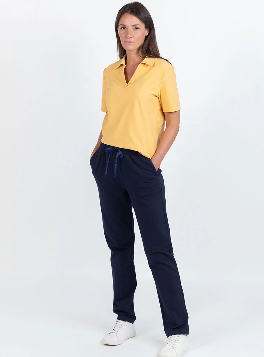 Pantalon femme molleton coton bleu marine