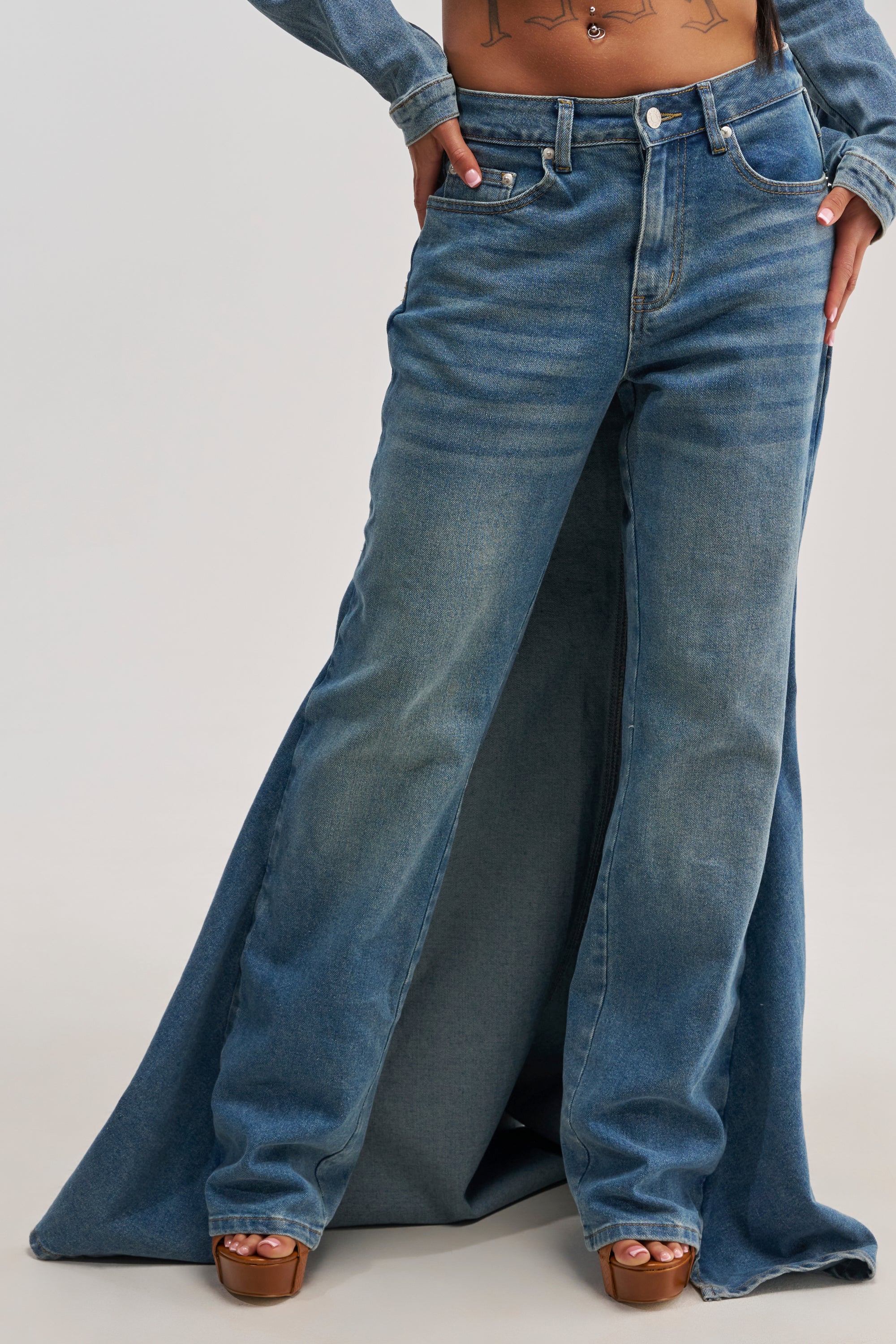 SHAKE IT OFF DENIM PANT WITH SKIRT ATTACHED - Akira Store
