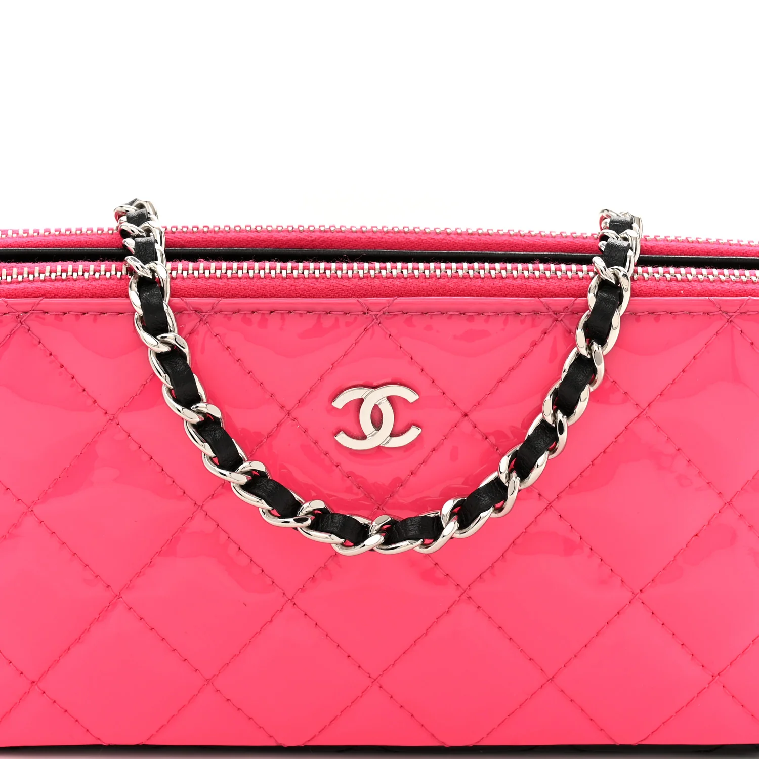 Patent Quilted Small Clutch With Chain Pink Black