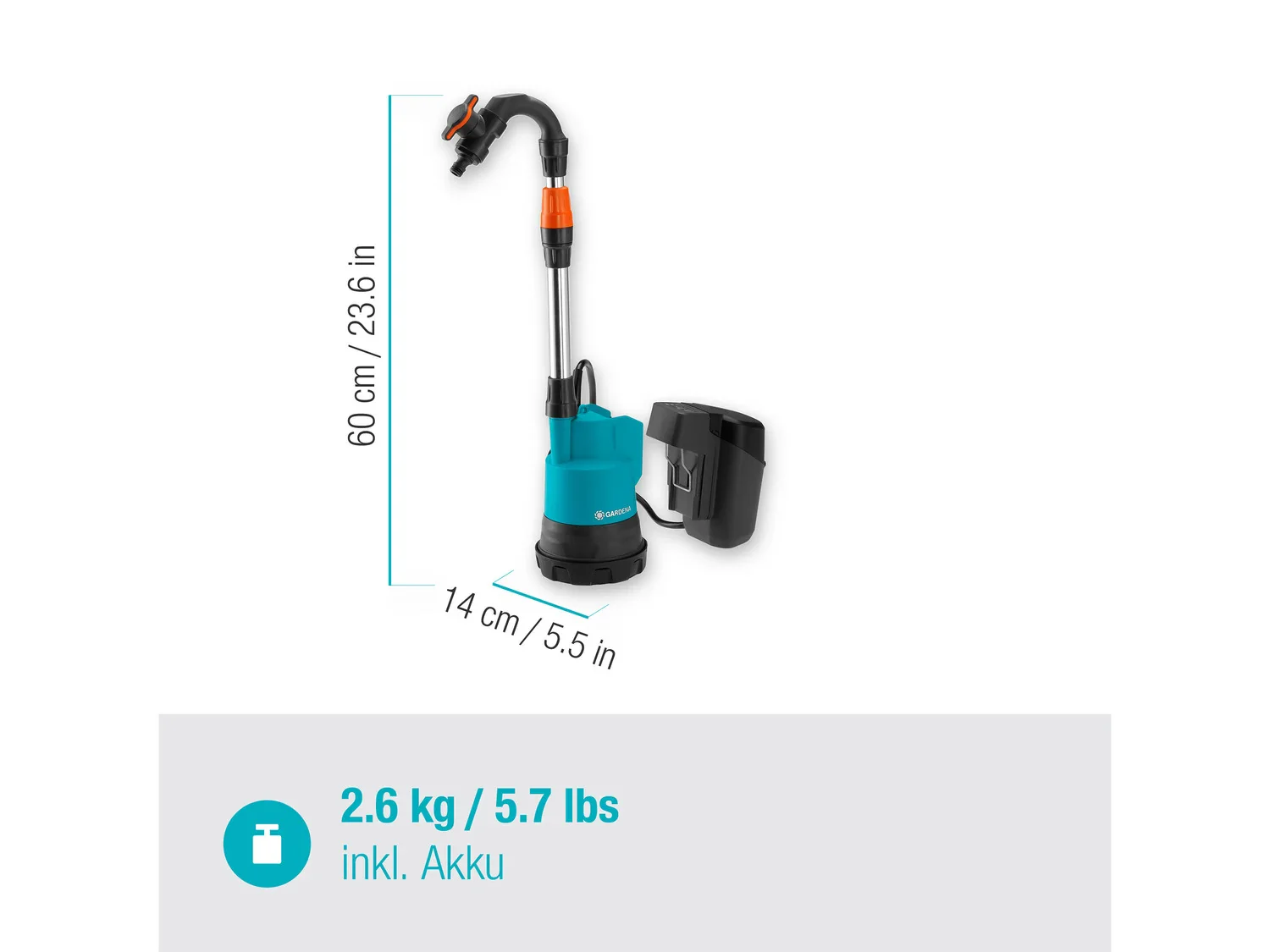 Gardena Pompe pour collecteur d'eau de pluie 2000/2 18V P4A, 2000 l/h