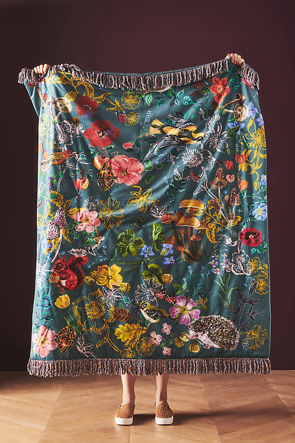 Velvet Throw Blanket by Nathalie Lete in Blue, Size: 50 x 60 at Anthropologie