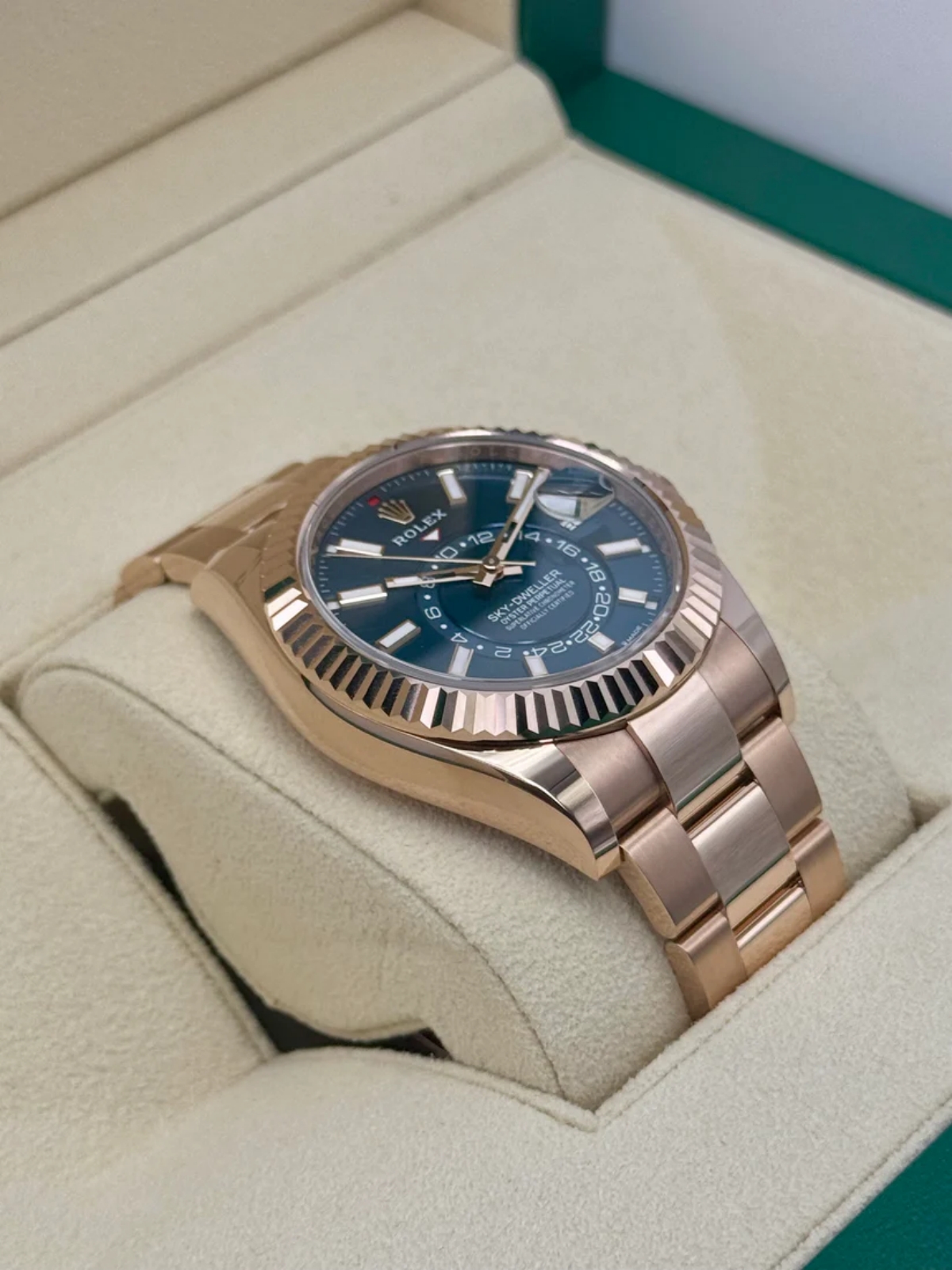 [Super Clone]RLX  Sky-Dweller 42mm Rose Gold Blue Dial Oyster - 336935