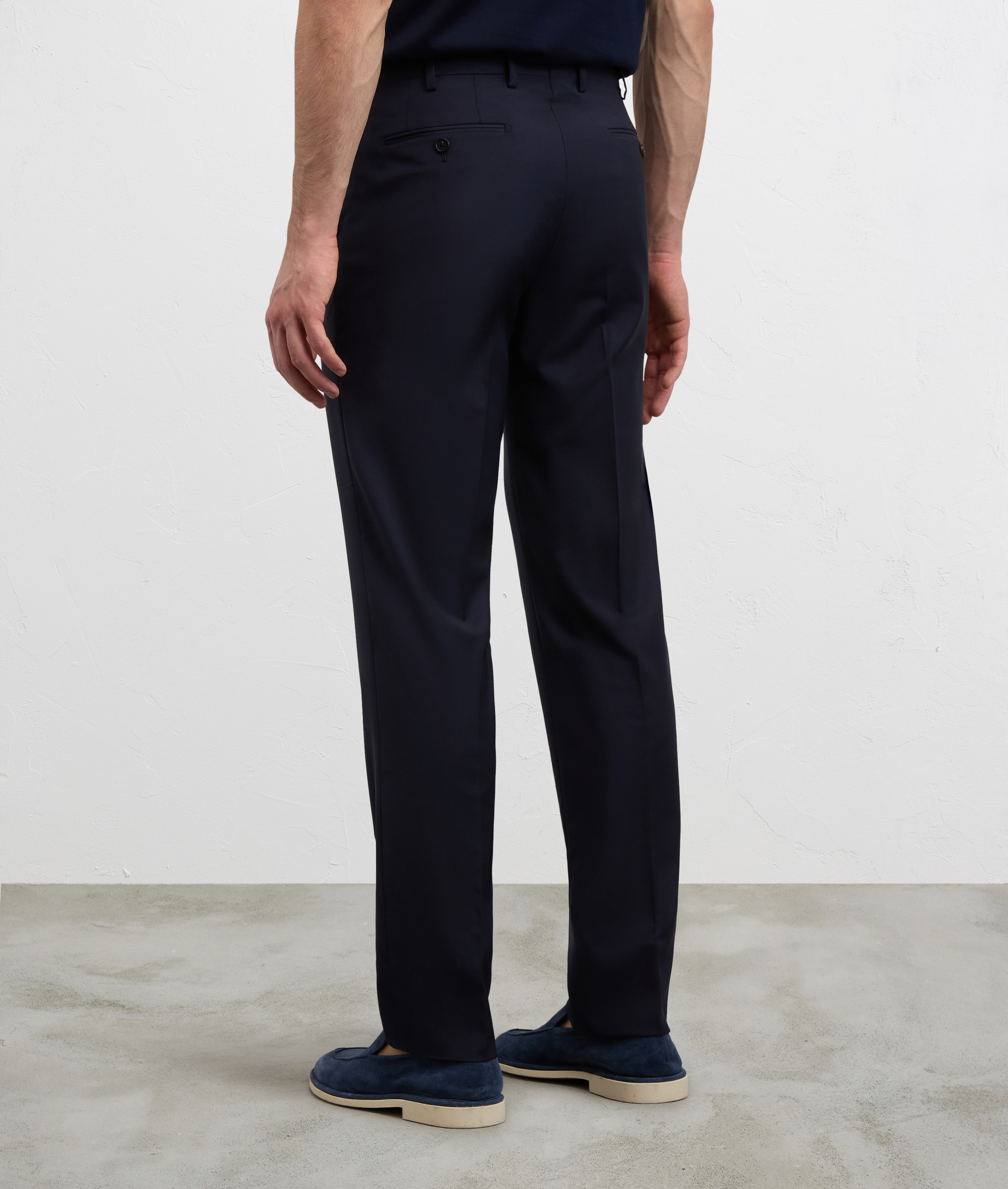 NAVY BLUE MELANGE SOLID COLOR VIRGIN WOOL AND ELASTANE TROUSERS