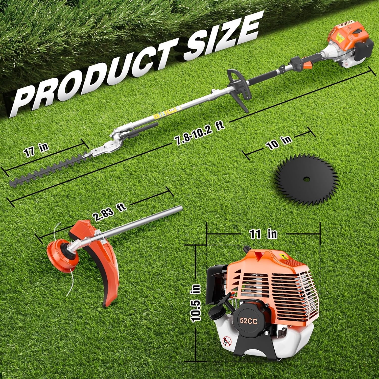 Zhixing 52CC 2-stroke 3-in-1 petrol lawn mower hedge trimmer, multifunctional garden pruning tool with weeder head + hedge blade, powerful lawn and tree trimmer, home gardening care machine