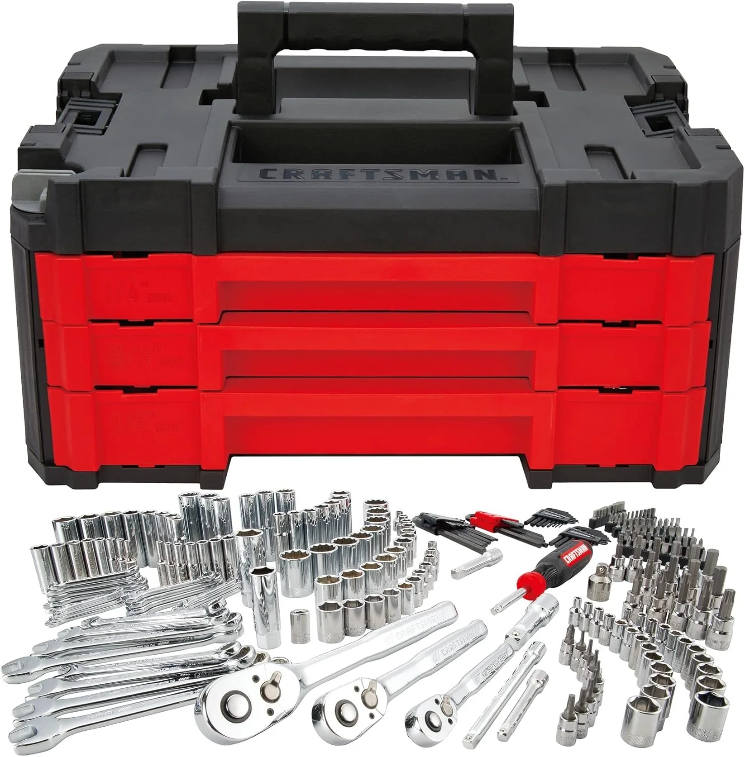 Coffret d'outils de mécanicien 262 pièces, coffret de douilles complet avec boîte à outils VERSASTACK à 3 tiroirs, dimensions SAE/métriques