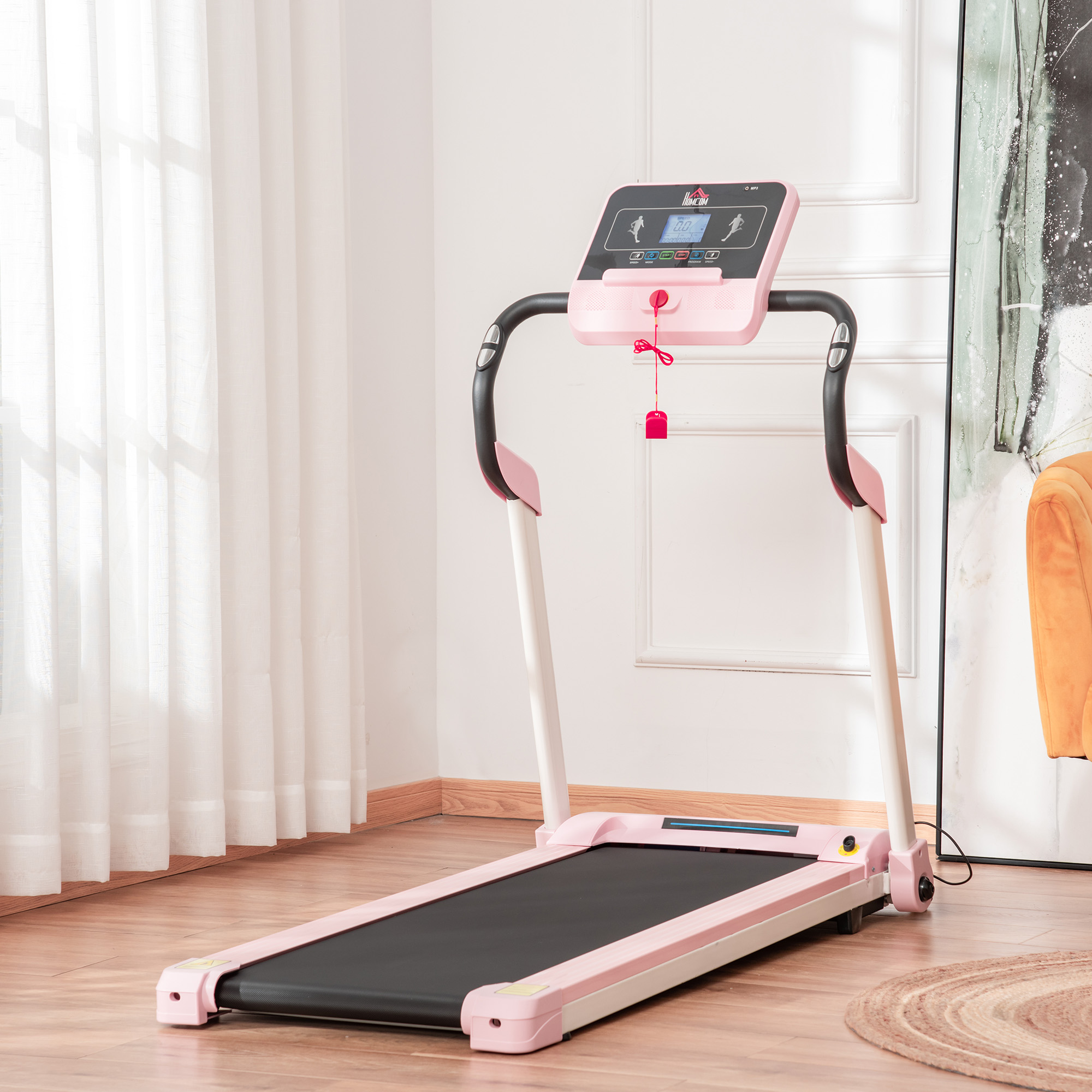 HOMCOM loopband opvouwbaar elektrisch 400 W 1-12 km/u 1.5HP mobiele telefoon houder roze