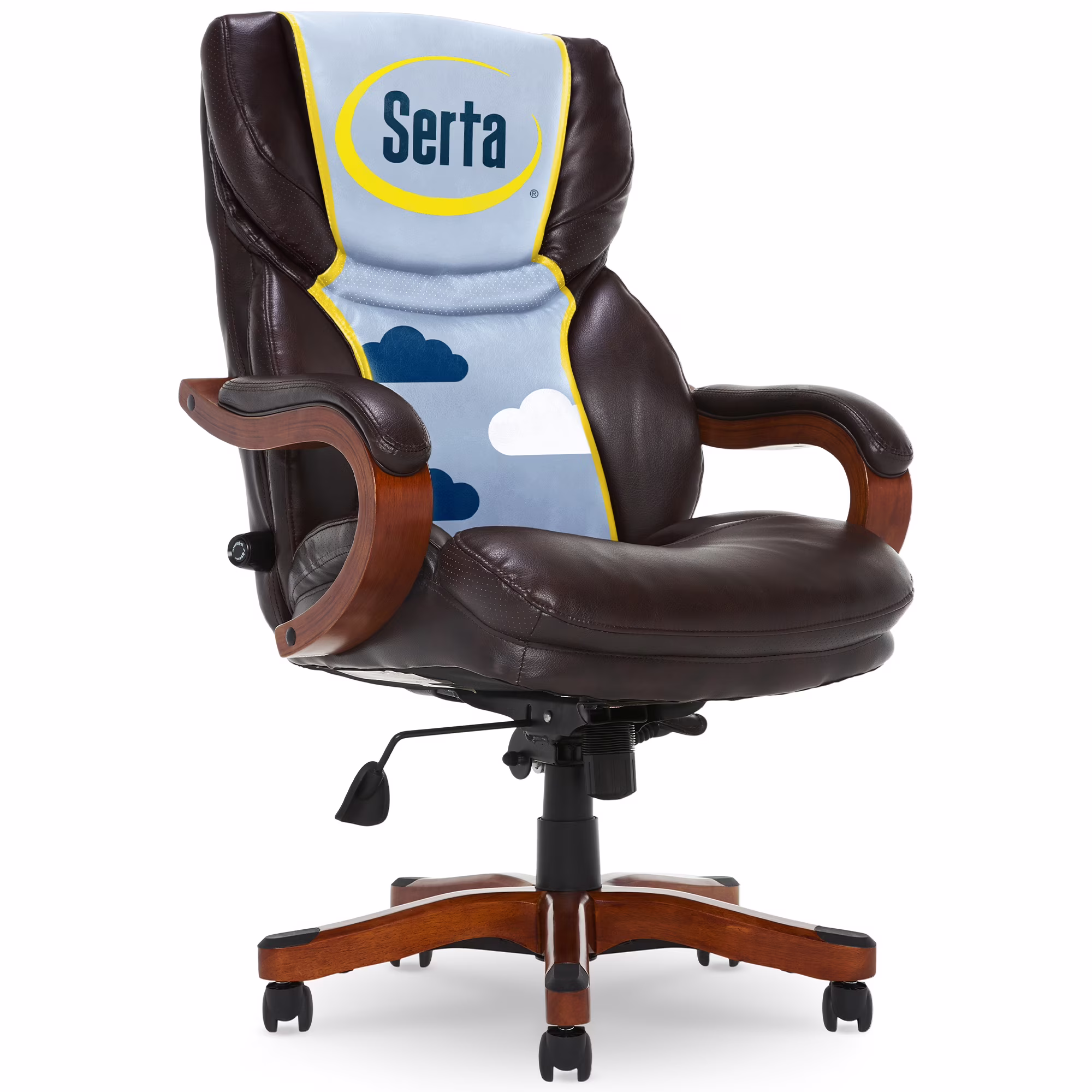 Serta Conway Big  Tall Office Chair, Ergonomic Adjustable Lumbar, Semi Plush Cushion, Body Pillows, Brown(Chestnut Brown)