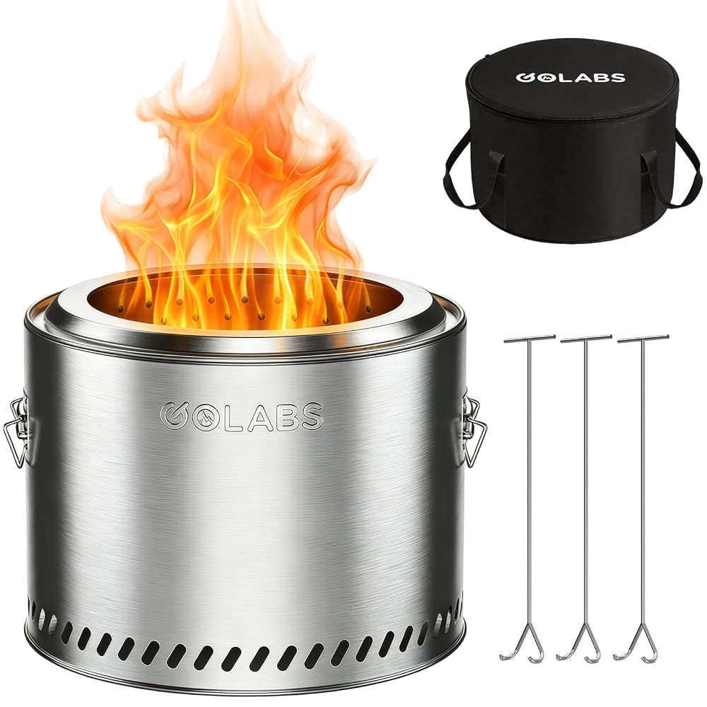 Golabs FP1 Smokeless Portable Fire Pit, 19.5" Stainless Steel Fireplace