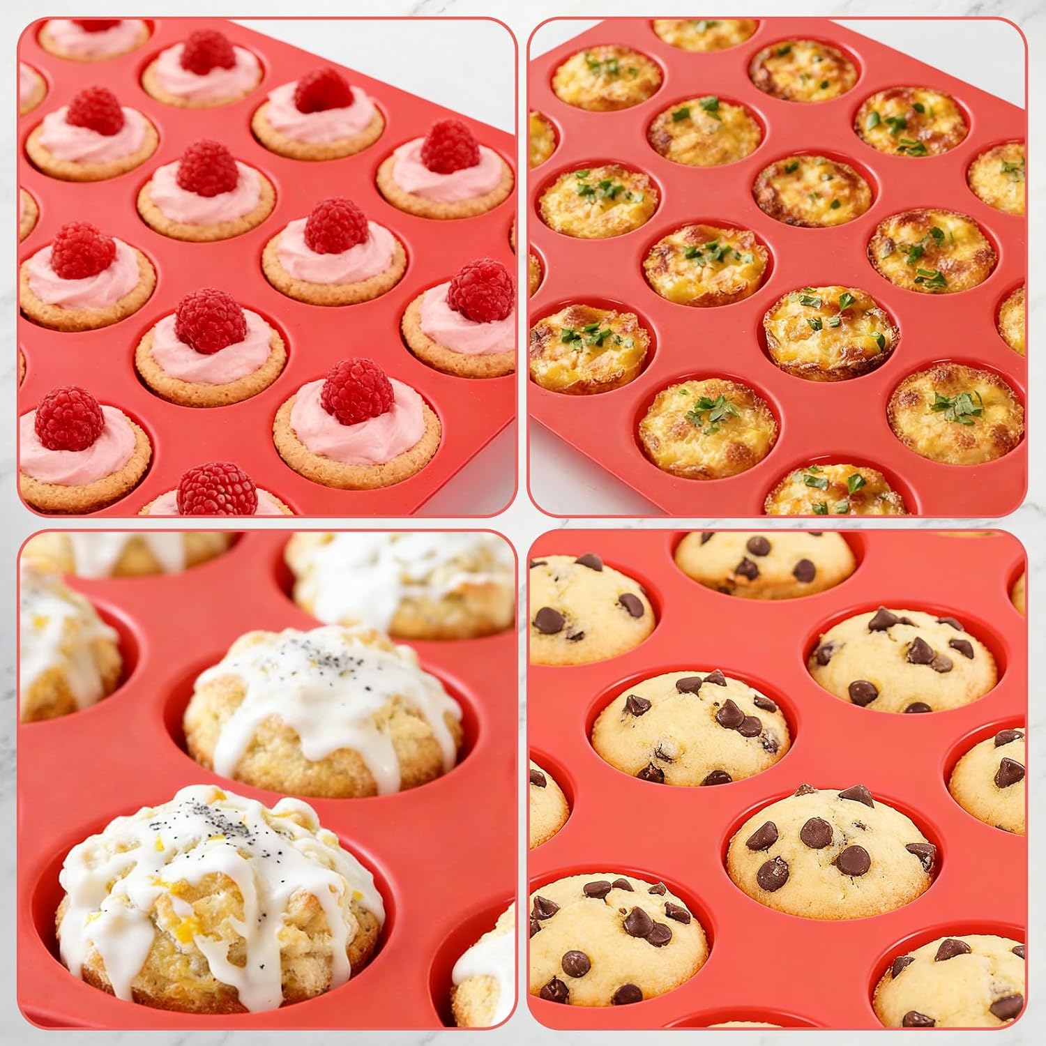 CAKETIME Silicone Muffin Pan Mini 24 Cups, 1 Pack Cupcake Pan, BPA Free
