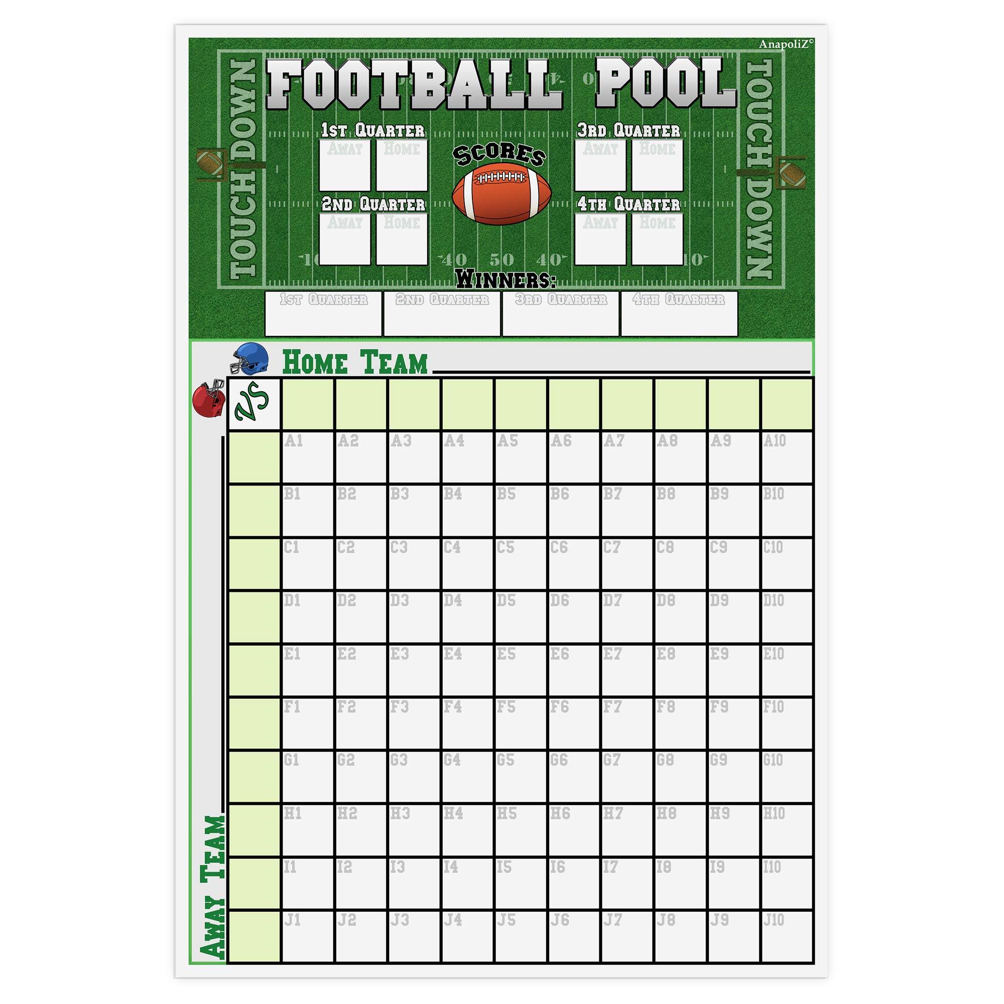 AnapoliZ Football Pool Poster | (13�� inch x 19��inch) Football Squares Pool Board | Office Pool Football Poster | Big Game Party Decorations | Football