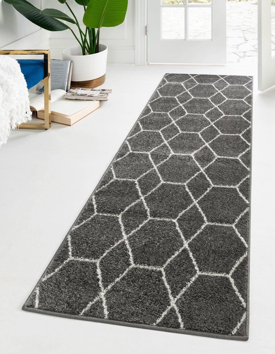 Unique Loom Geometric Trellis Frieze Runner Rug, Dark Gray, 2' x 13'