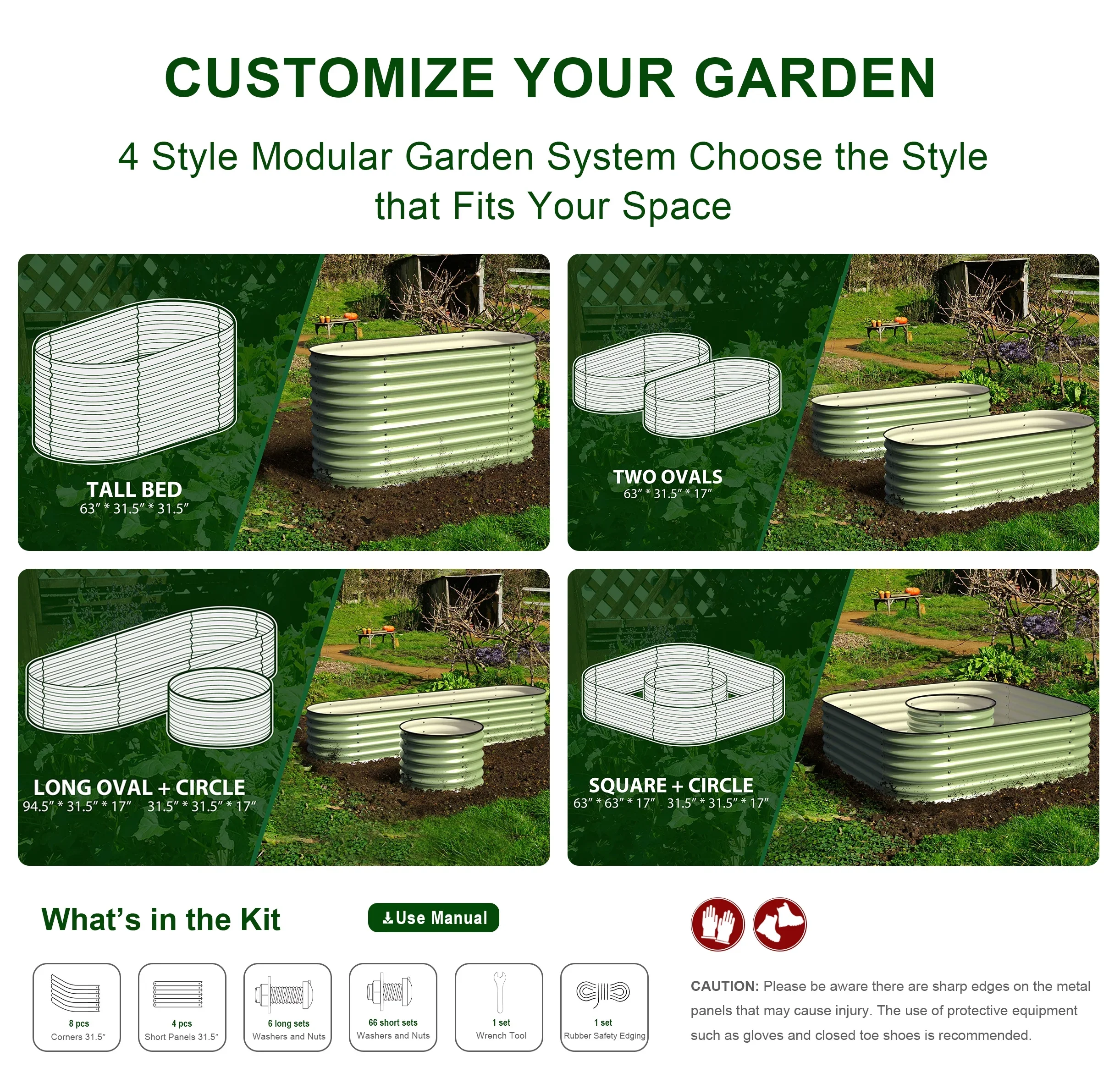 Olle 4-Style Modular Galvanized Raised Garden Beds [Build 1 of 4 Configurations]