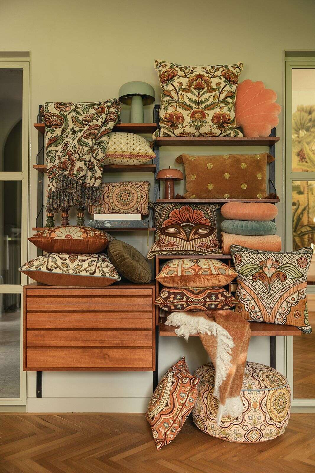 Multicolour poef met print