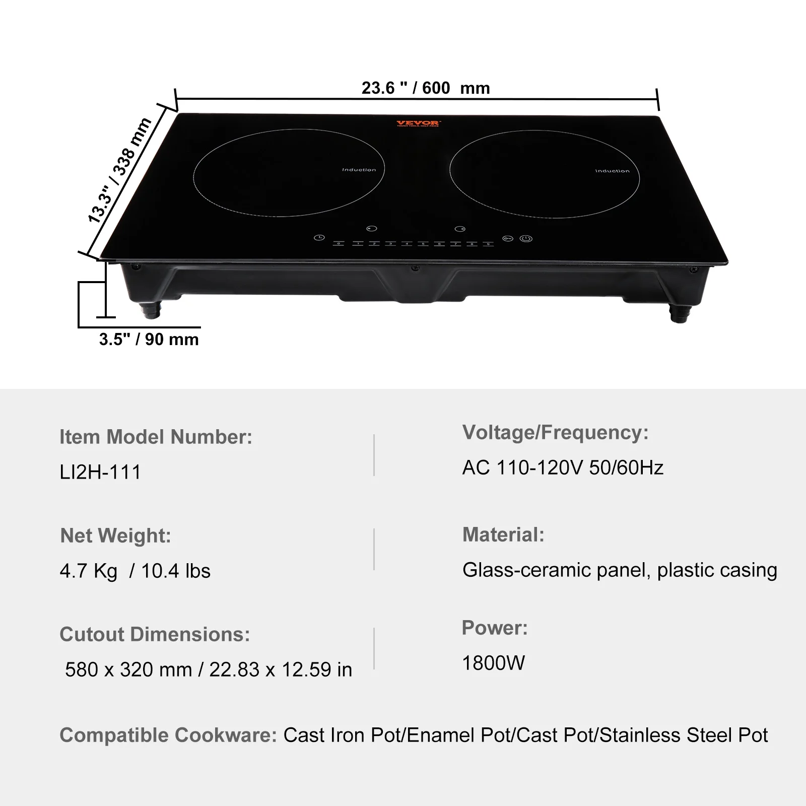24 inch Electric Cooktop 2 Burners Ceramic Glass Stove Top Touch Control(24"/2 Burners/1800W) - Image 7