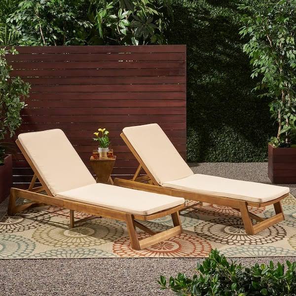Noble House Nadine 23.75 in. x 1.5 in. 2-Piece Fabric Outdoor Chaise Lounge Cushions in Cream
