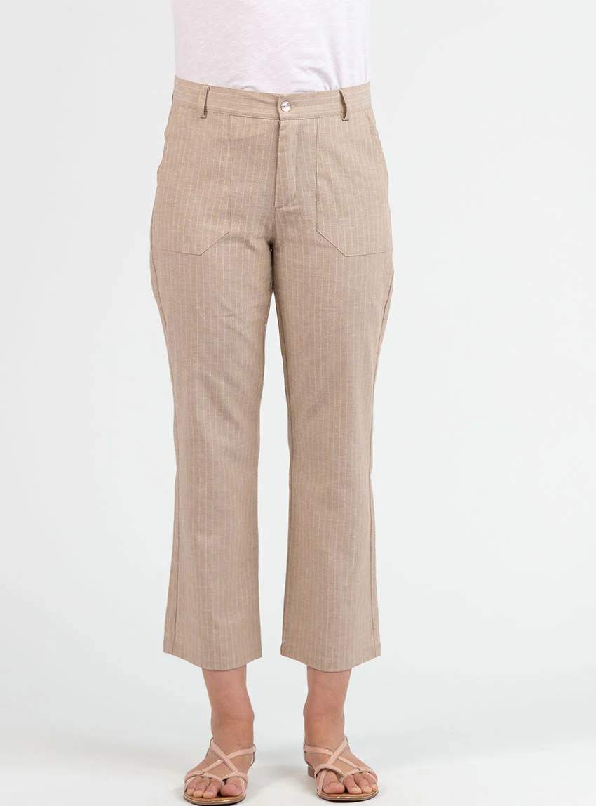 Pantalon rayé beige 7/8ème femme