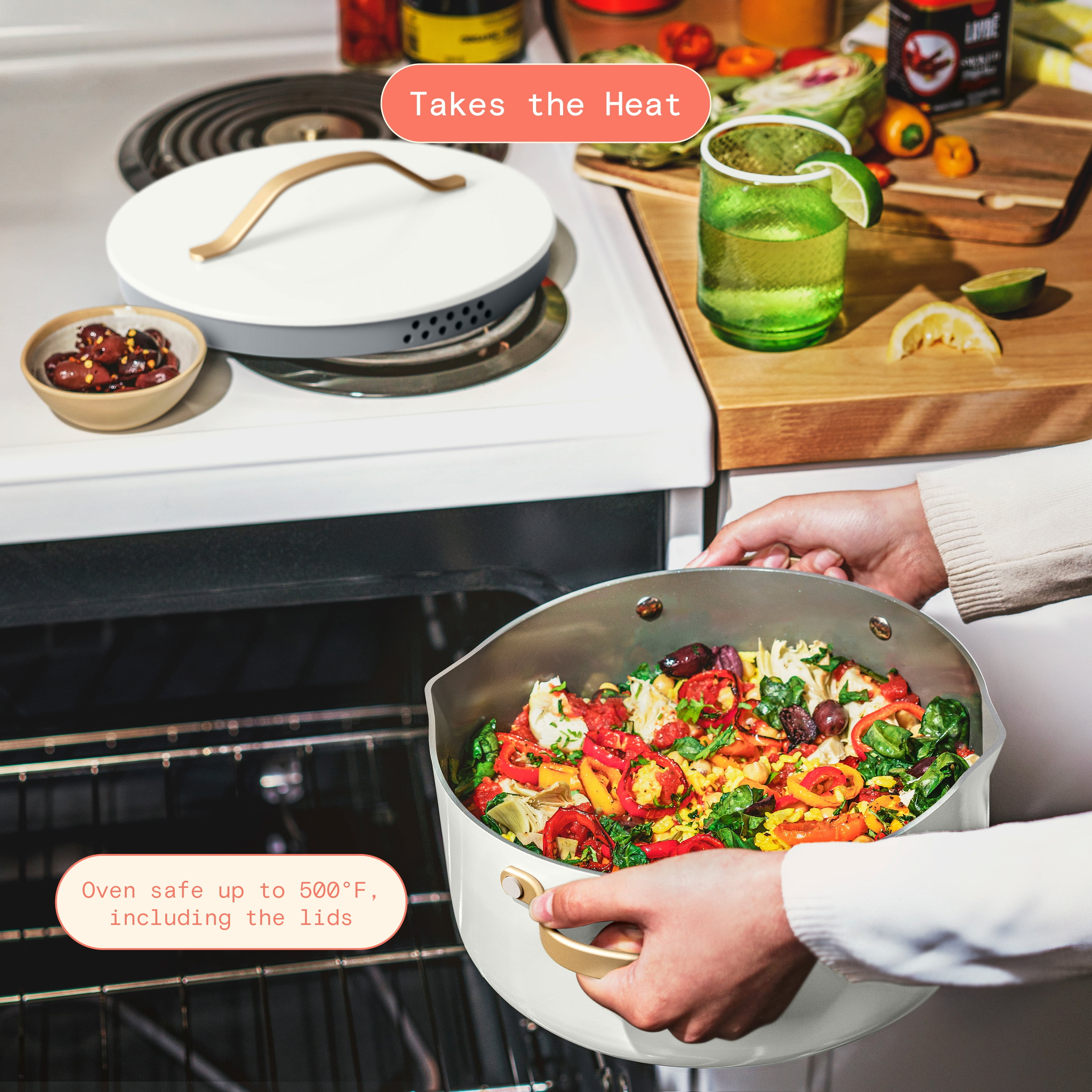 12pc Ceramic Non-Stick Cookware Set with Strainer Lids, White Icing by (White Icing) - Image 2