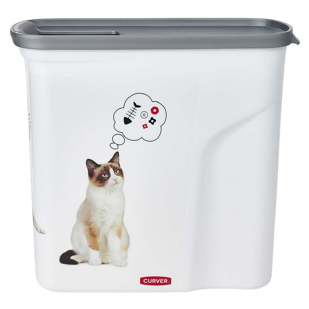 Boîte à croquettes pour chat grise et blanche 2L