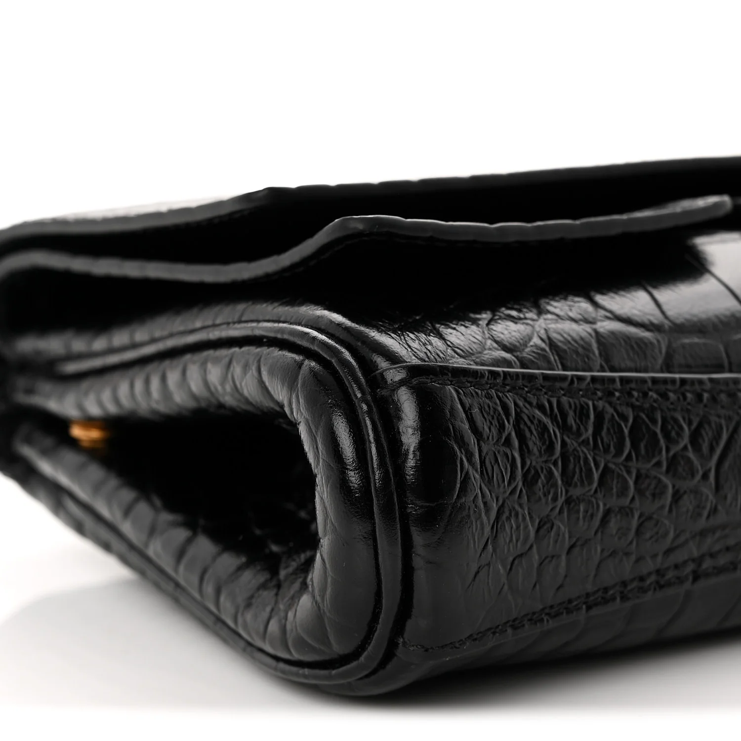 Crocodile Embossed Small Bel Air Clutch On Strap Black