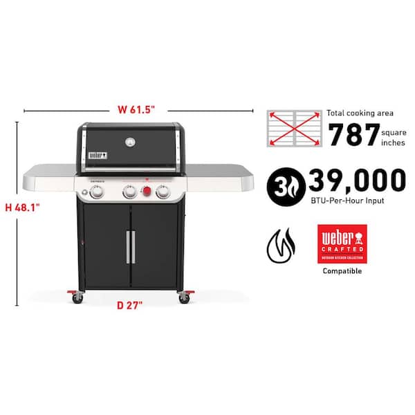 Genesis E 325s 3 Burner Propane Gas Grill in Black with Built In Thermometer Image 5