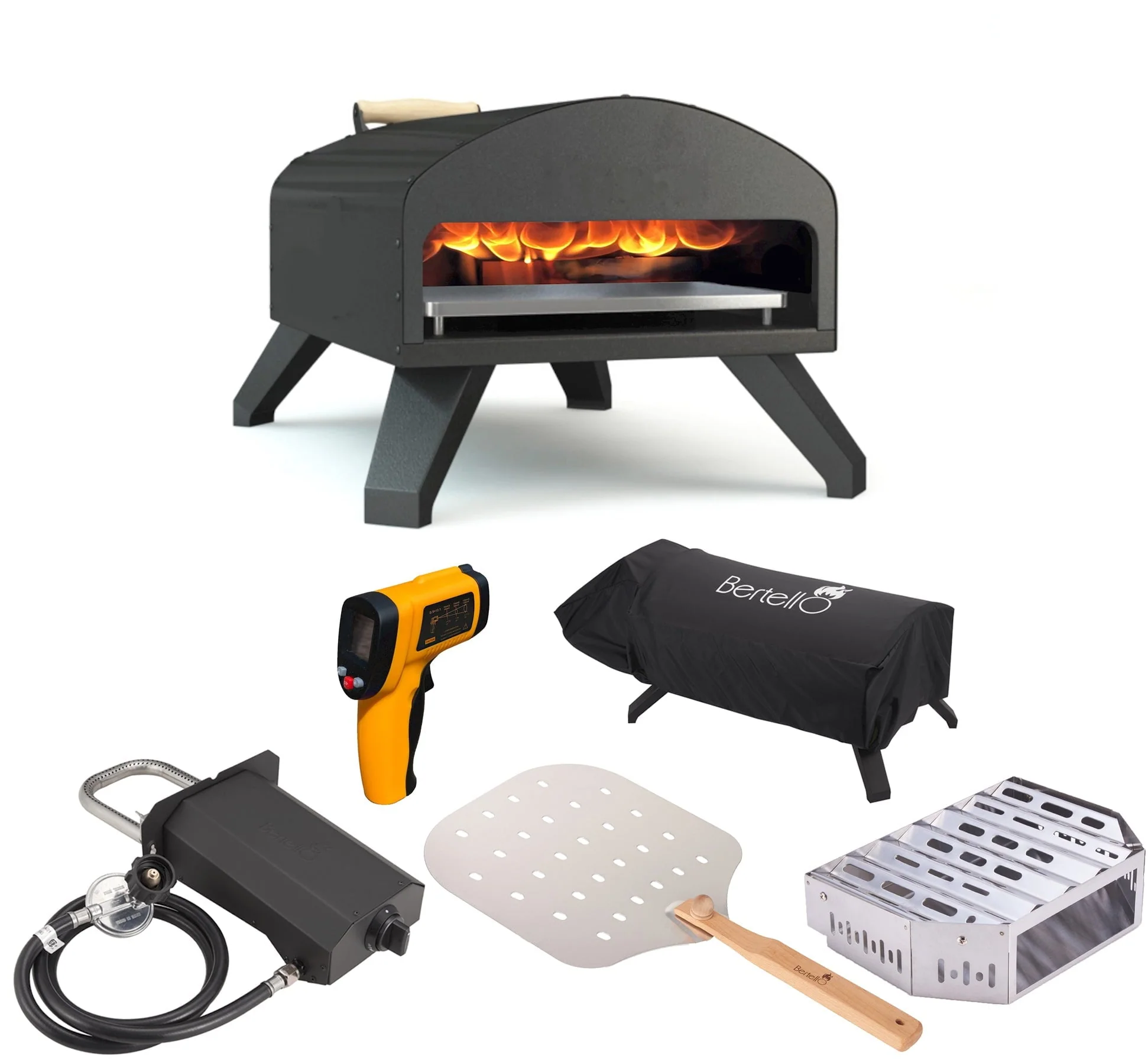 Bertello Outdoor Pizza Oven Everything Bundle - Gas, Wood & Charcoal Fired Simultaneously - Outdoor Pizza Oven. Portable Pizza Oven AS SEEN ON SHARK TANK - PATENTED