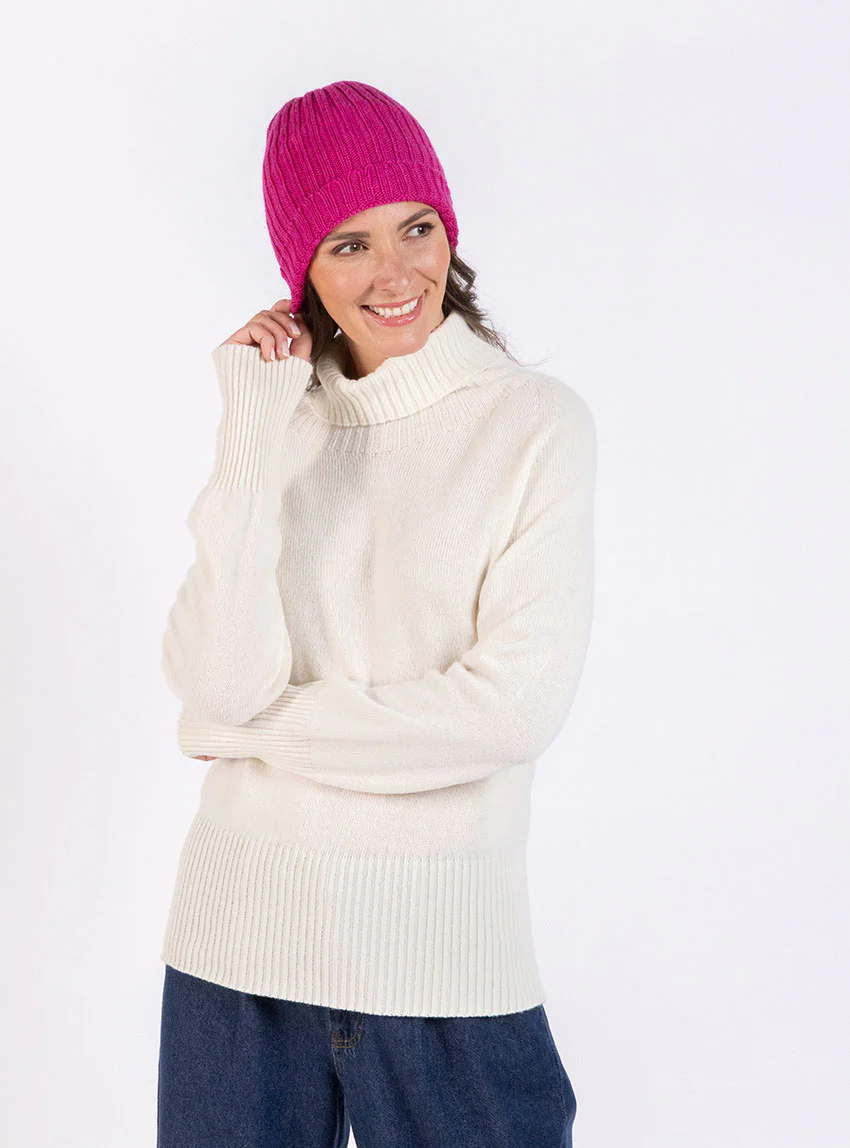 Bonnet femme en laine mérinos rose