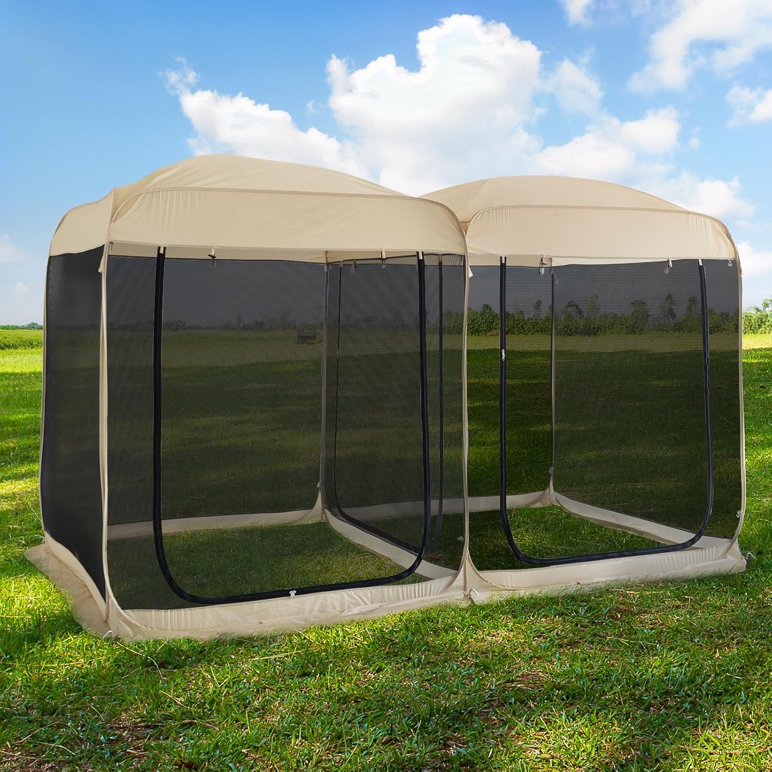 Gazebo moustiquaire pouvant accueillir 6, 10 ou 15 personnes. Tente de style igloo avec moustiquaire latérale. Idéal