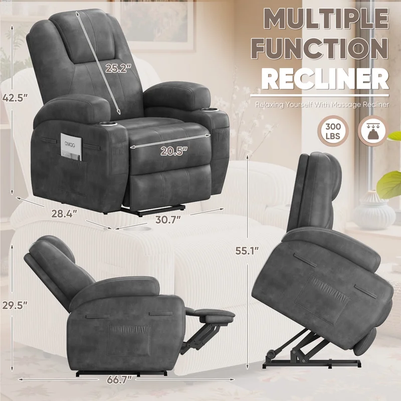 power lift electric Massage recliner chair Oversized Single Sofa with Cup Holder for elderly,Black(Black) - Image 9