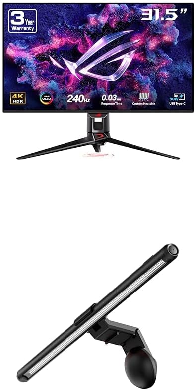 ASUS ROG Swift 32” 4K OLED Gaming Monitor (PG32UCDM) ROG Aura Monitor Light Bar (ALB01)