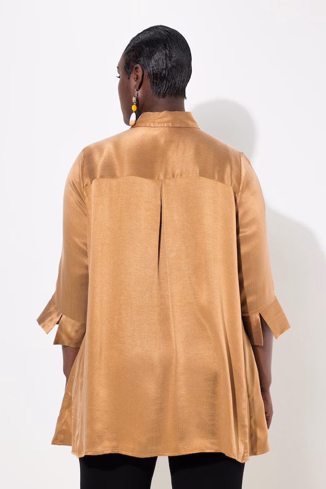 Satin Godet Pleat 3/4 Sleeve Blouse