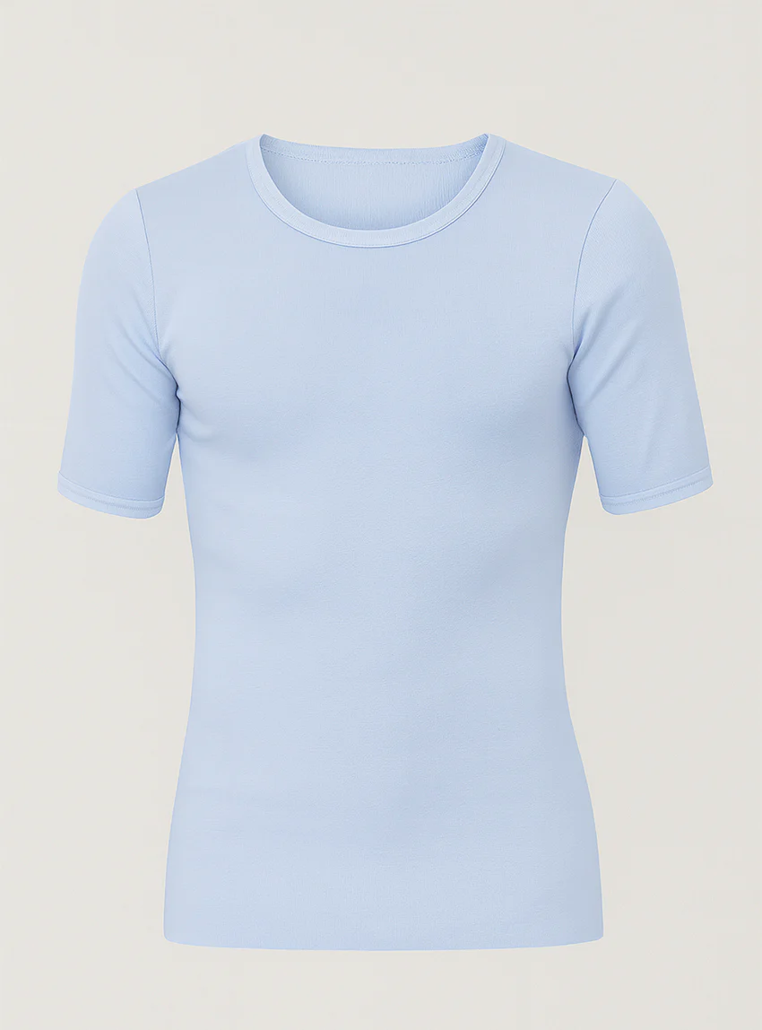 Tee-shirt thermique fin homme  laine mérinos bleu ciel