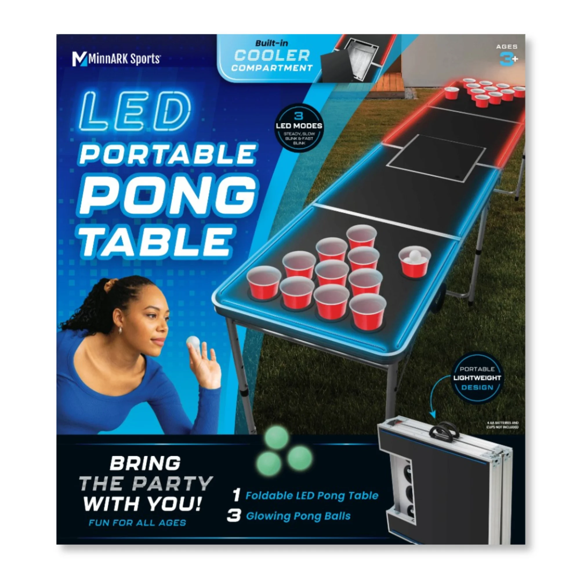 Minnark Sports LED Portable Pong Table, Folding Party Game Set for Tailgating and Outdoors, 8 - Foot Length