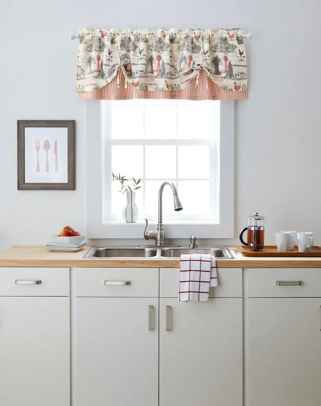 Better Homes & Gardens Farmhouse Print Light Filtering Rod Pocket Window Curtain Valance, Red, 60 x 16
