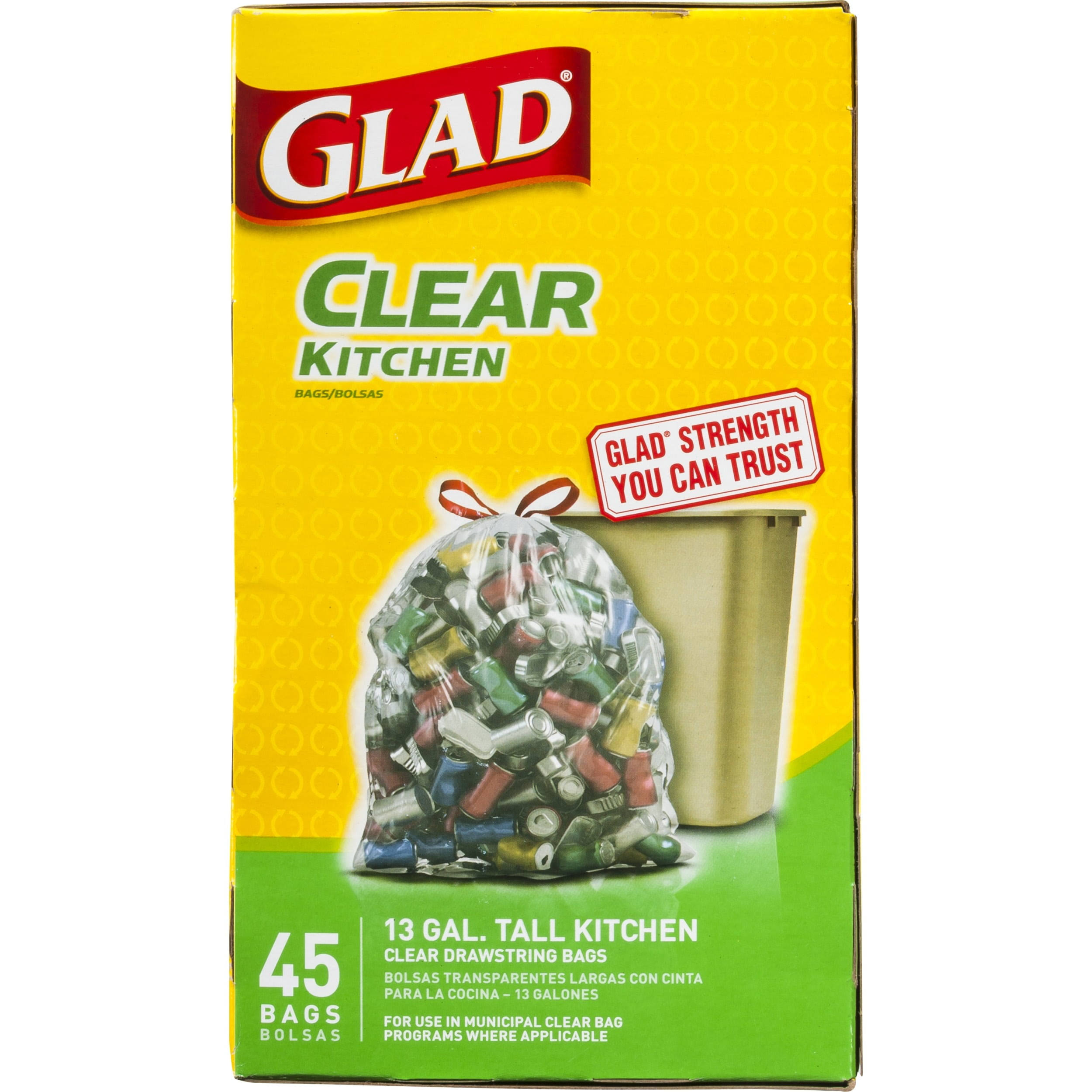 Glad Tall Kitchen Bags, Clear Drawstring, 13 Gal - 45 bags